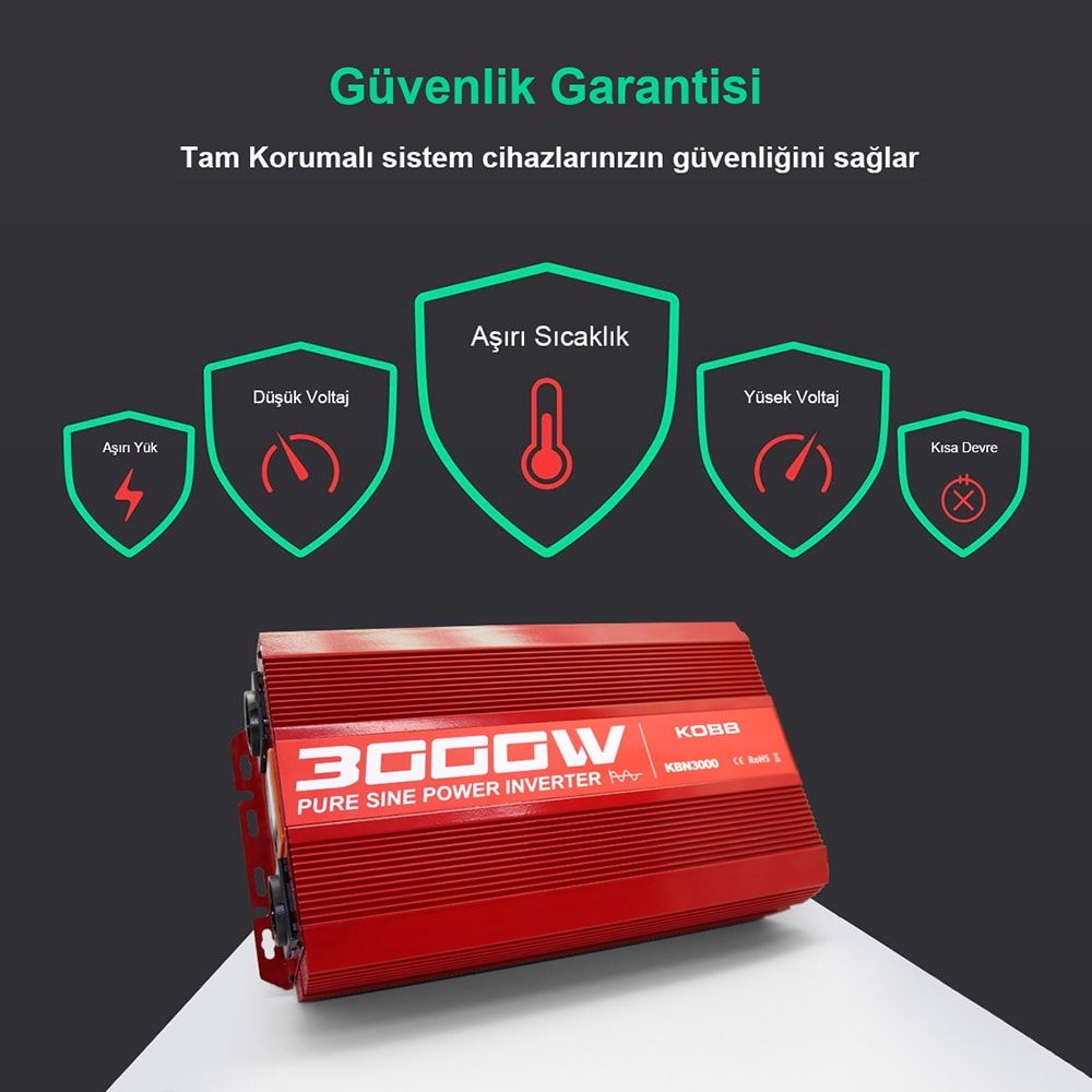 KOBB Kbn3000 12v/220v 3000watt Tam Sinüs Dönüştürücü Invertör