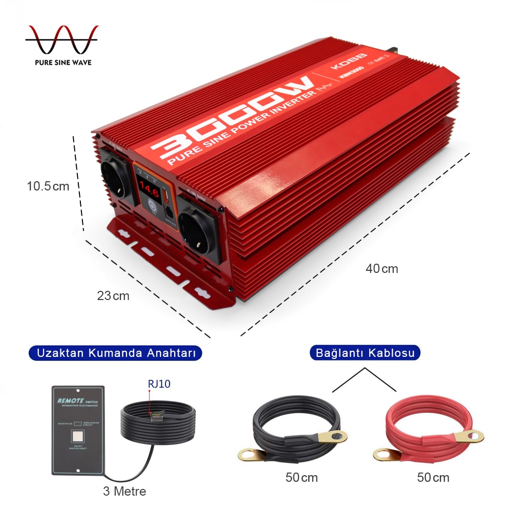 KOBB Kbn3000 12v/220v 3000watt Tam Sinüs Dönüştürücü Invertör
