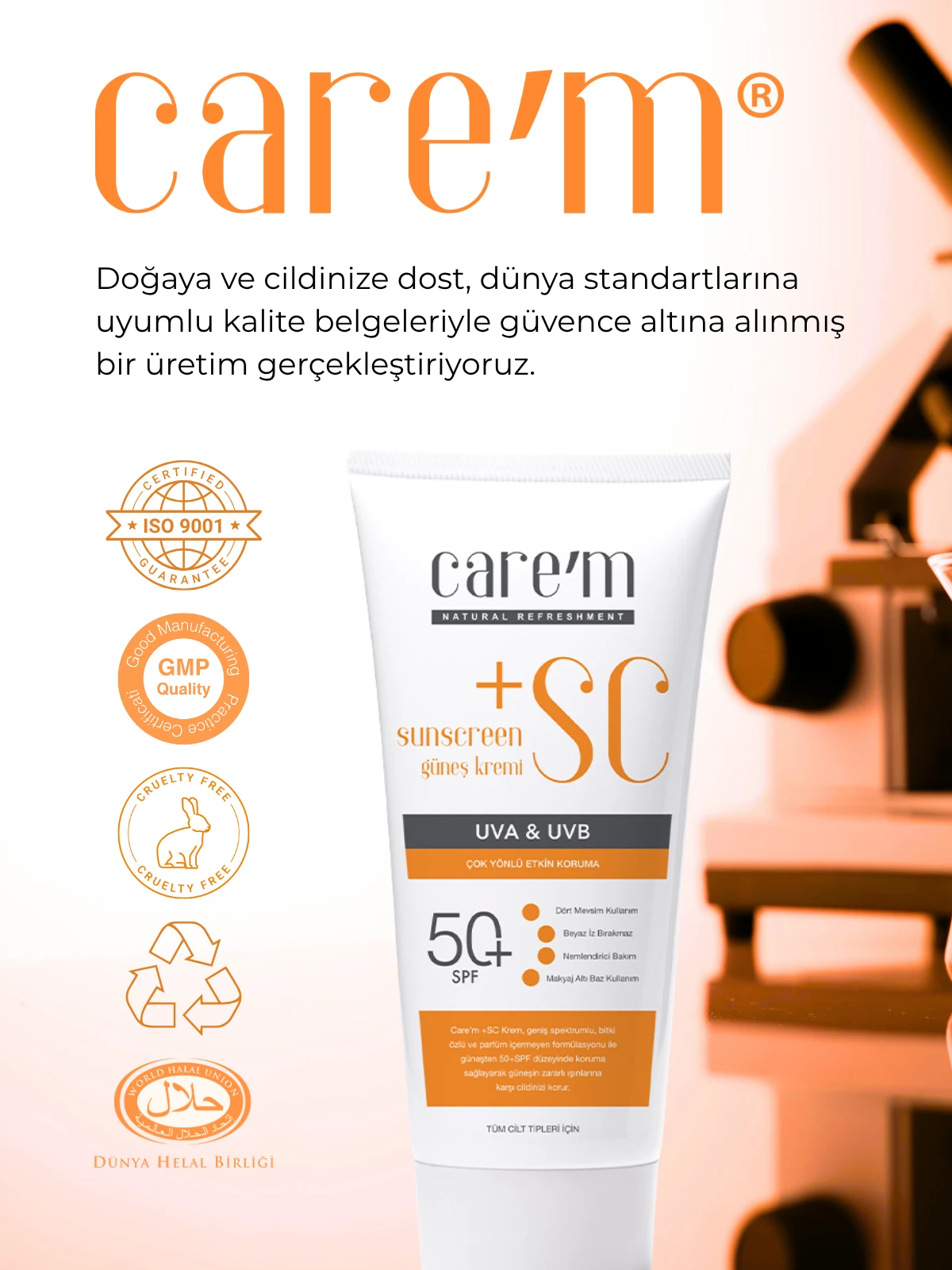 Care'm Sunscreen 50+SPF Güneş Kremi 100mL