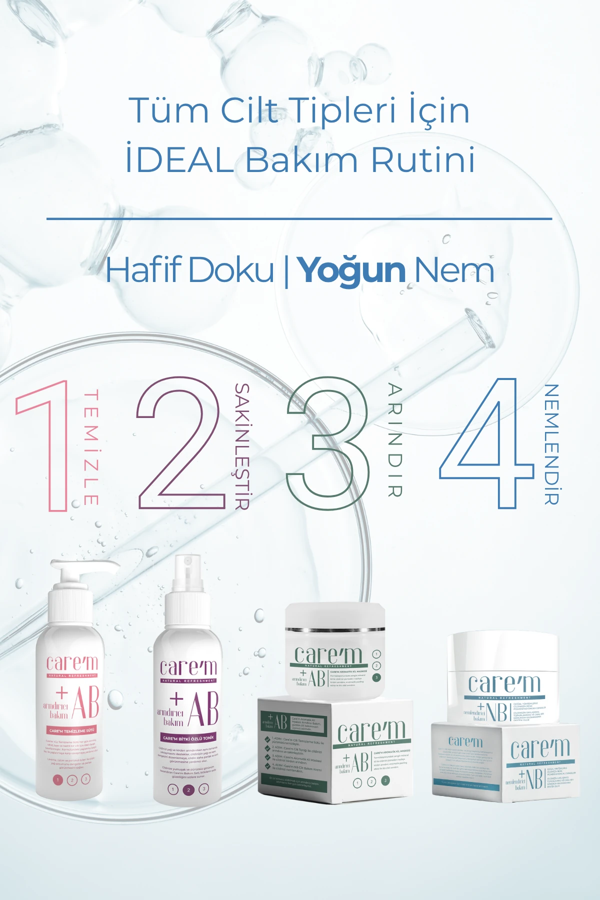 Cilt Bakım Seti - 4'lü Set - Temizleme Sütü + Arındırıcı Tonik + Aromatik Kil Maskesi + NB Krem