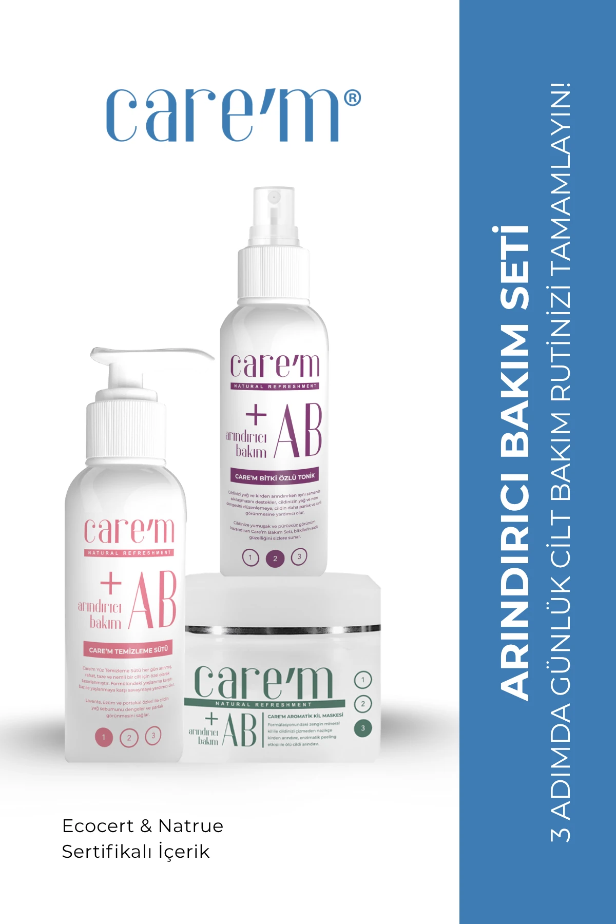 Cilt Bakım Seti - 3'lü Set - Temizleme Sütü + Arındırıcı Tonik + Aromatik Kil Maskesi
