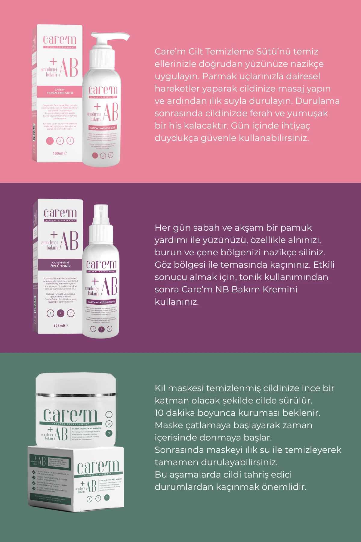 Cilt Bakım Seti - 4'lü Set - Temizleme Sütü + Arındırıcı Tonik + Aromatik Kil Maskesi + NB Krem