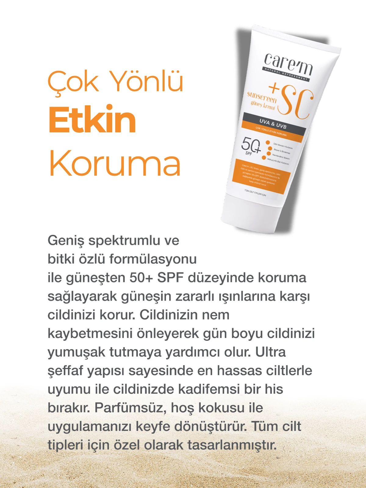 Care'm Sunscreen 50+SPF Güneş Kremi 100mL