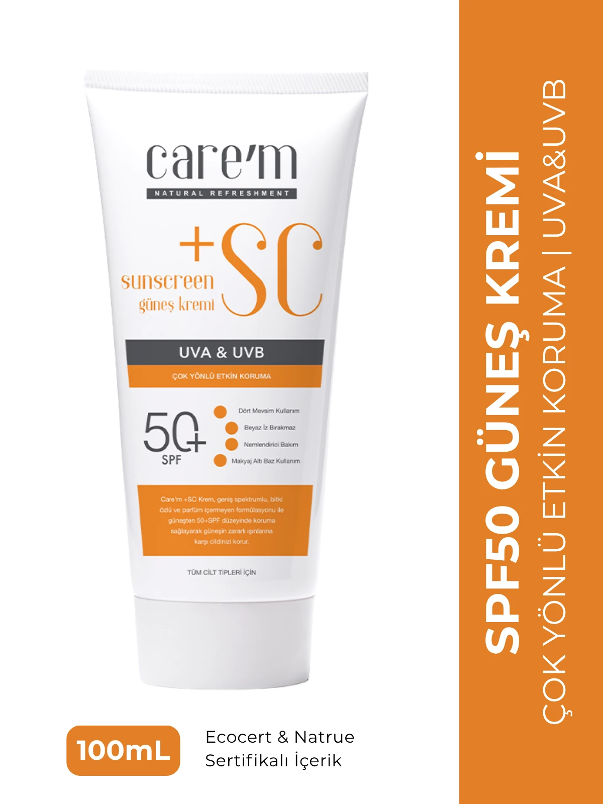 Care'm Sunscreen 50+SPF Güneş Kremi 100mL