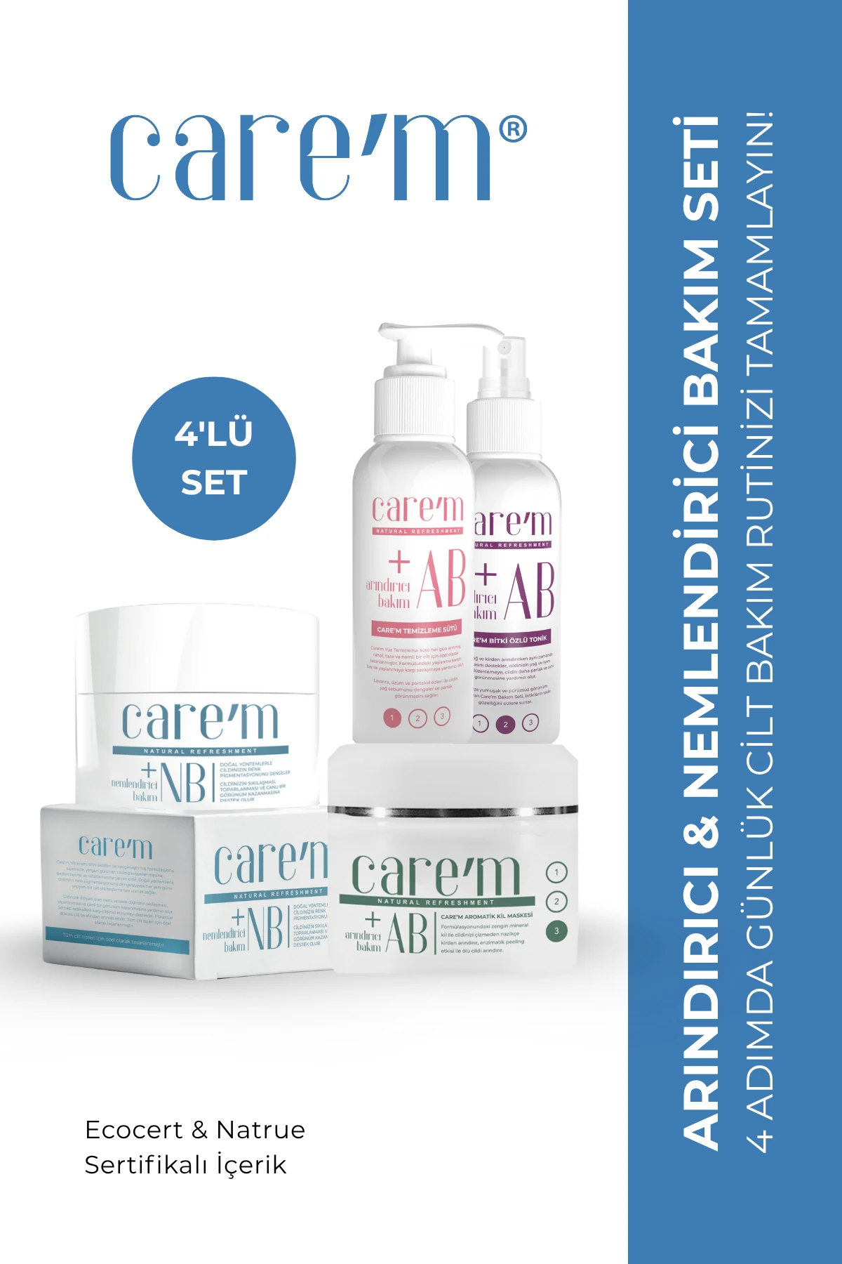 Cilt Bakım Seti - 4'lü Set - Temizleme Sütü + Arındırıcı Tonik + Aromatik Kil Maskesi + NB Krem