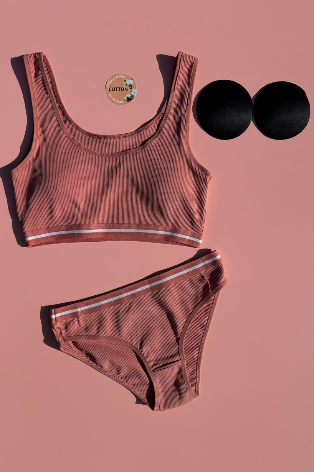 Soleya  Kaşkorse Kumaş Pedli Sütyen ve Slip Külot Takımı 45E11 (Görseldeki Ürünler Gelecektir) - gül kurusu