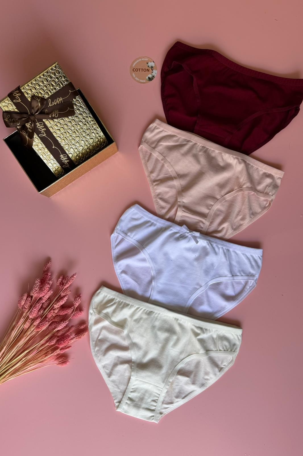 Yumuşacık Pamuklu Ekru ,Pembe ,Beyaz ,Siyah ,Lacivert ve Bordo 6'lı Külot Seti (Kutu Aksesuar Olarak Kullanılmıştır)