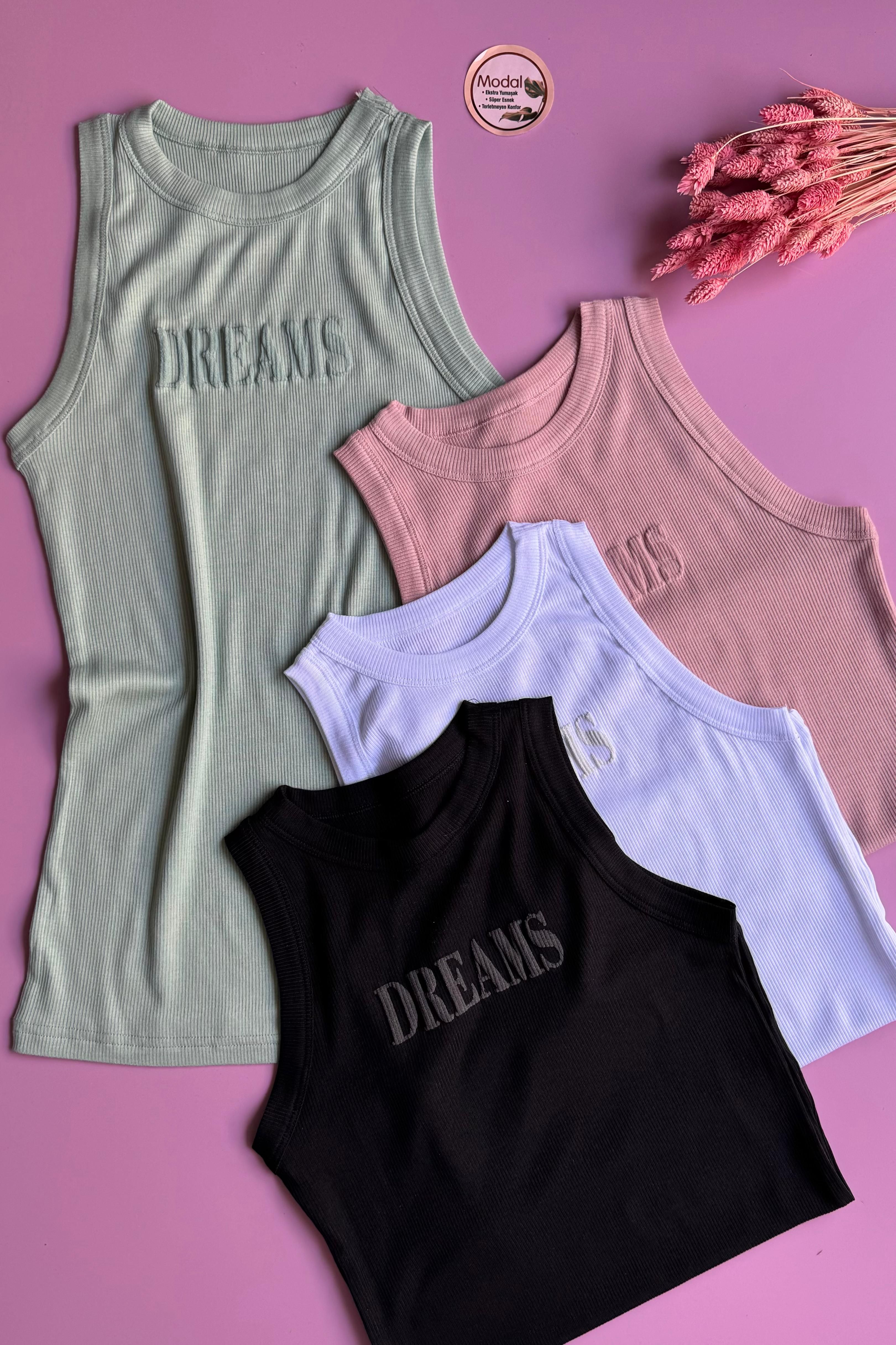 Dreams Modal Kumaş, Yeşil, Pudra, Siyah ve Beyaz Renk 4'lü Halter Yaka Kadın T-shirt Atlet 66E50