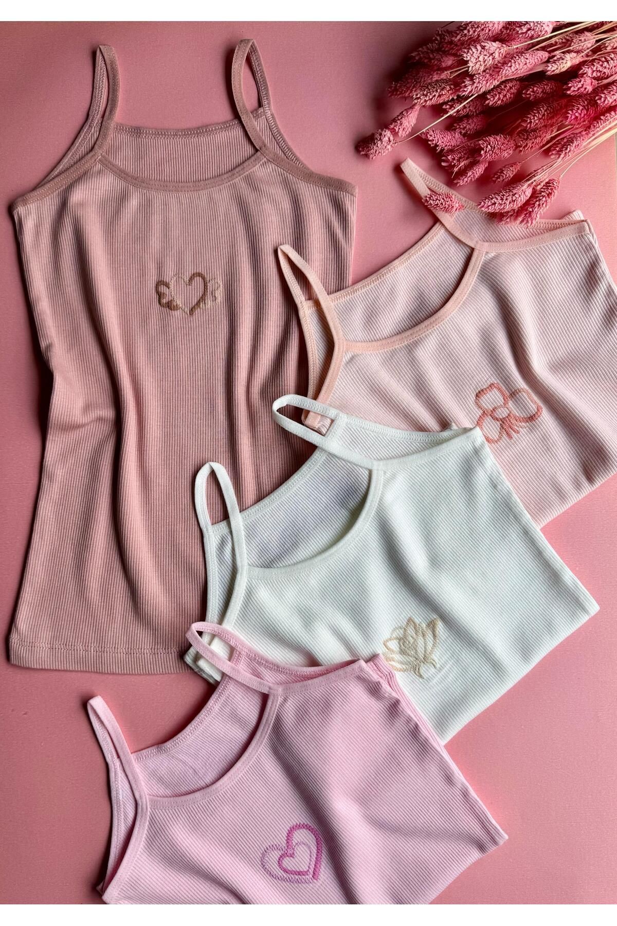 Modal Kumaş, Kaşkorse, Nakış Modelli, Kız Çocuk Atlet-Bluz 36E50 (Görseldeki Ürünler Gelecektir)
