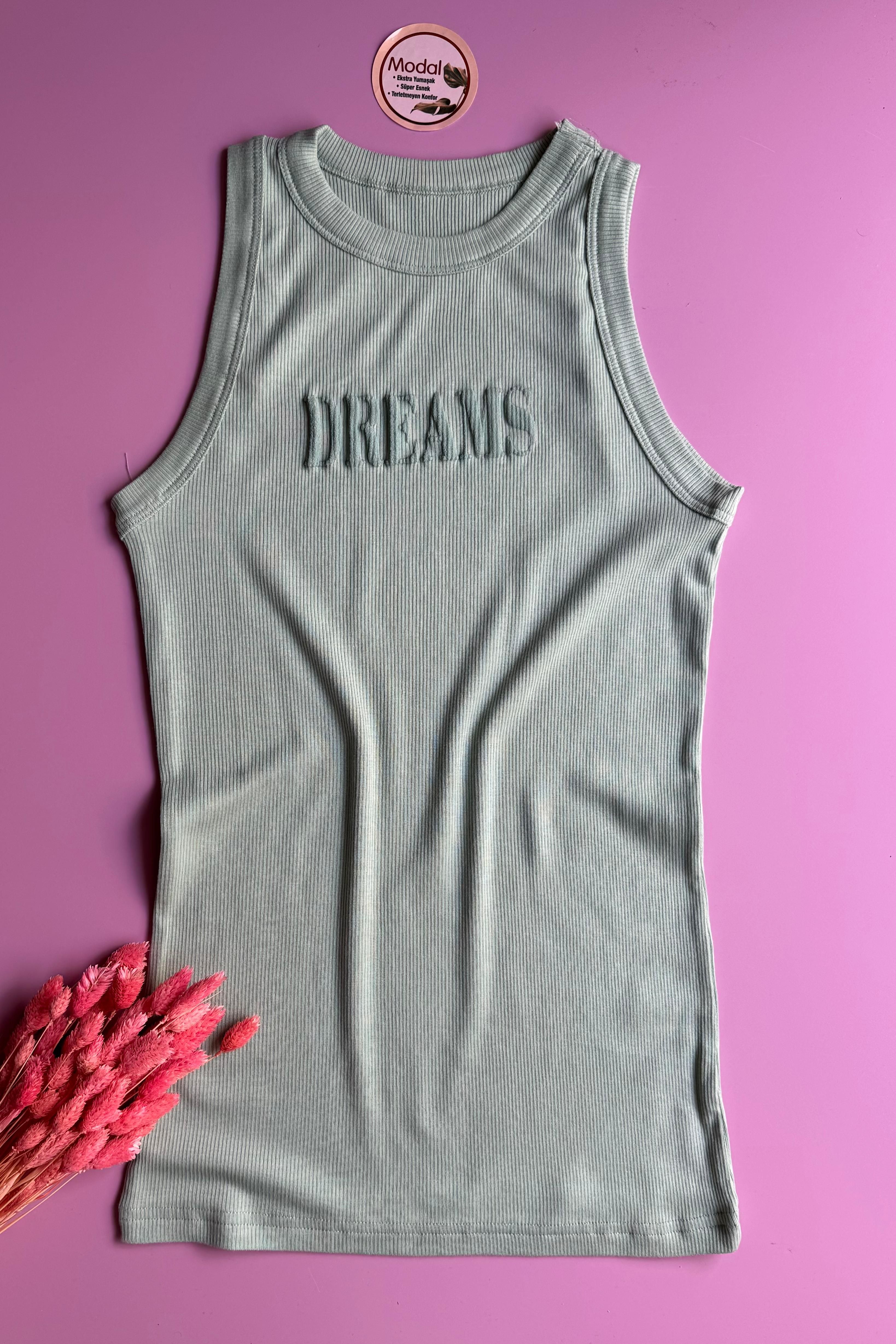 Dreams Modal Kumaş Halter Yaka Kadın Tekli T-shirt Atlet 66E50 - yeşil siyah