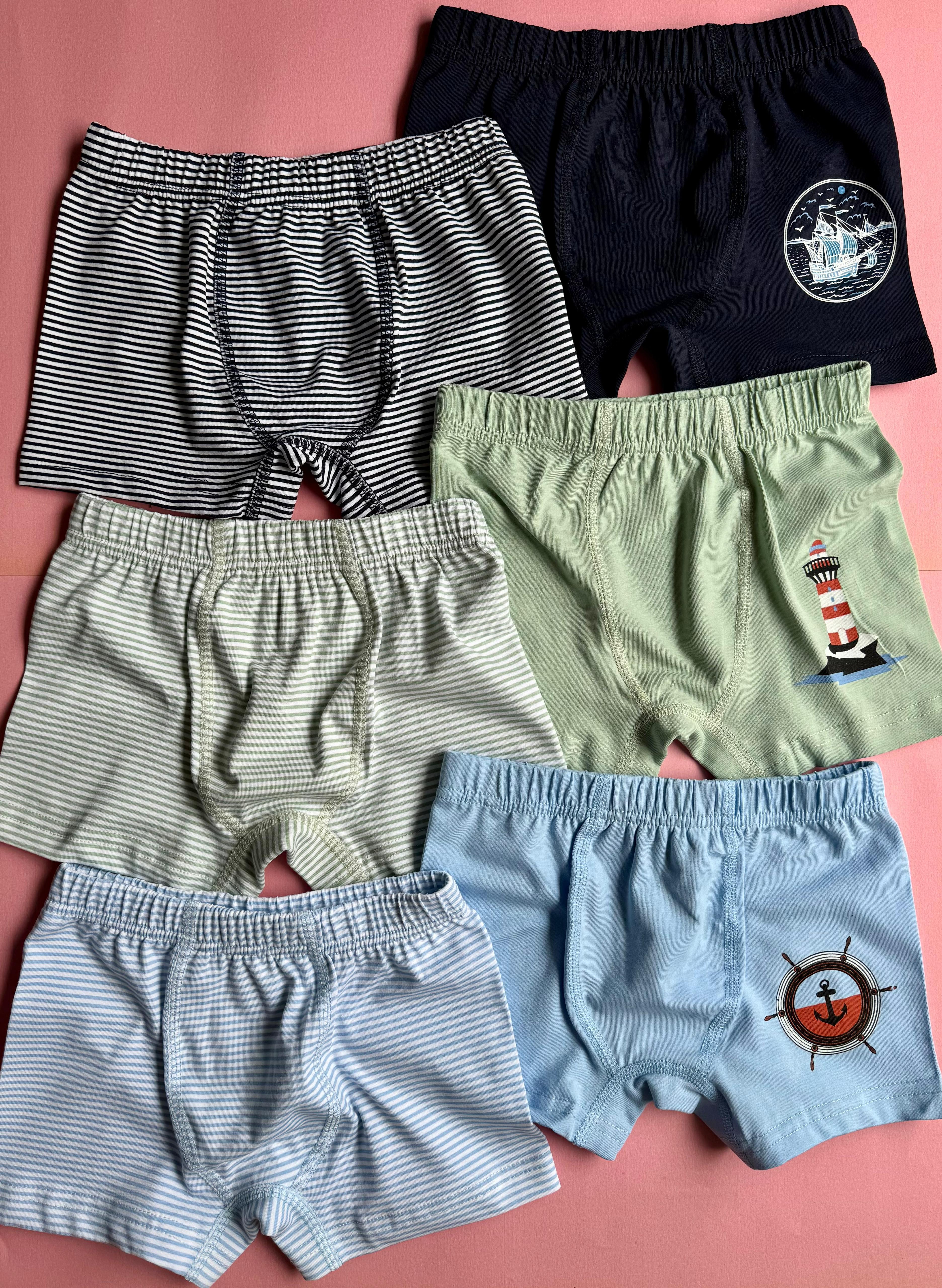 Kids 6'lı ,Erkek Çocuk Modal Denizci Temalı Değişken Baskılı Short Takımı