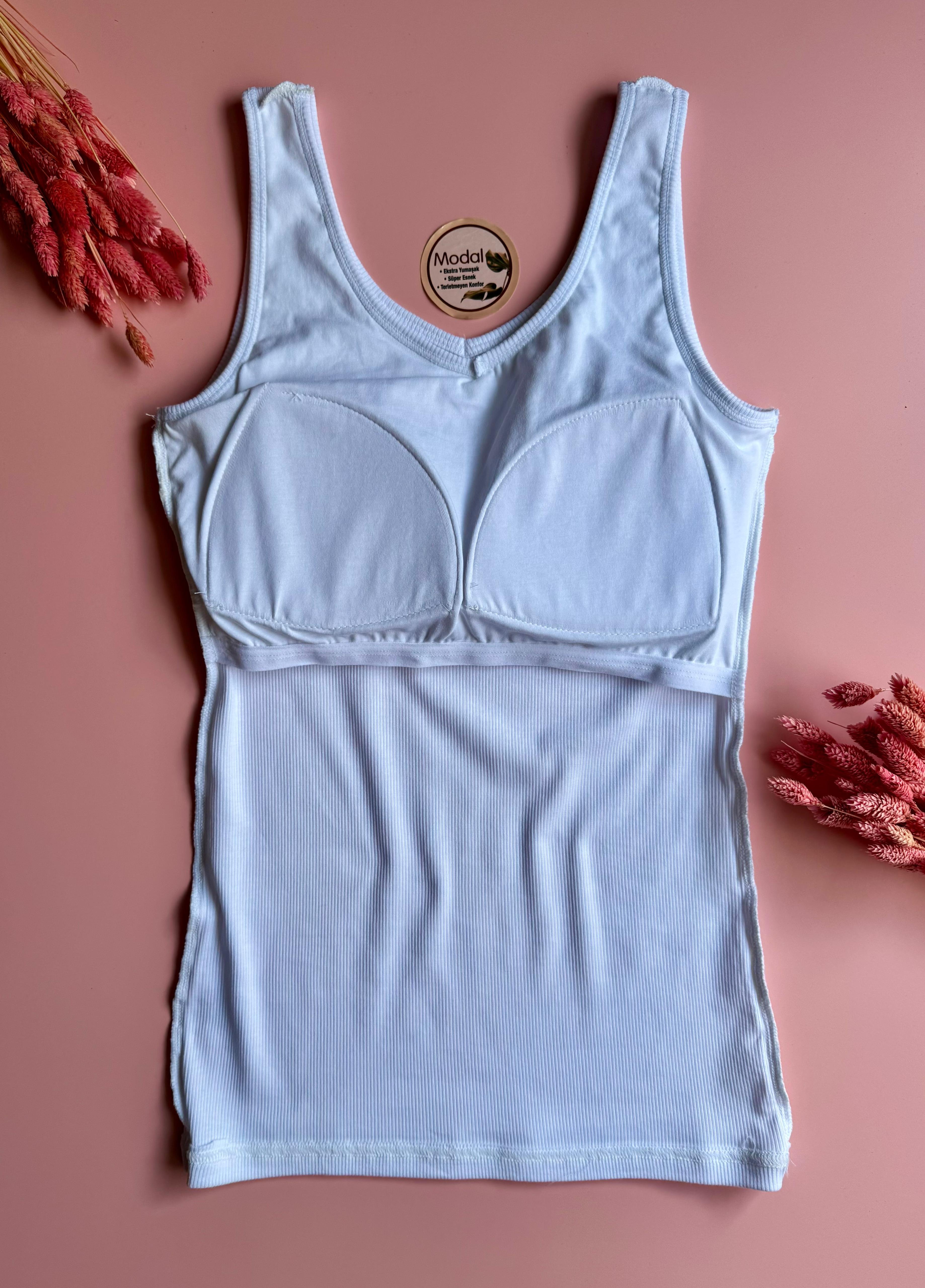 Bratique Modal Kumaş 3'lü | V Yaka - Pudra, Çağla Yeşili, Siyah Ve Beyaz - Pedli Ribana Kadın T-shirt-atlet 66E53