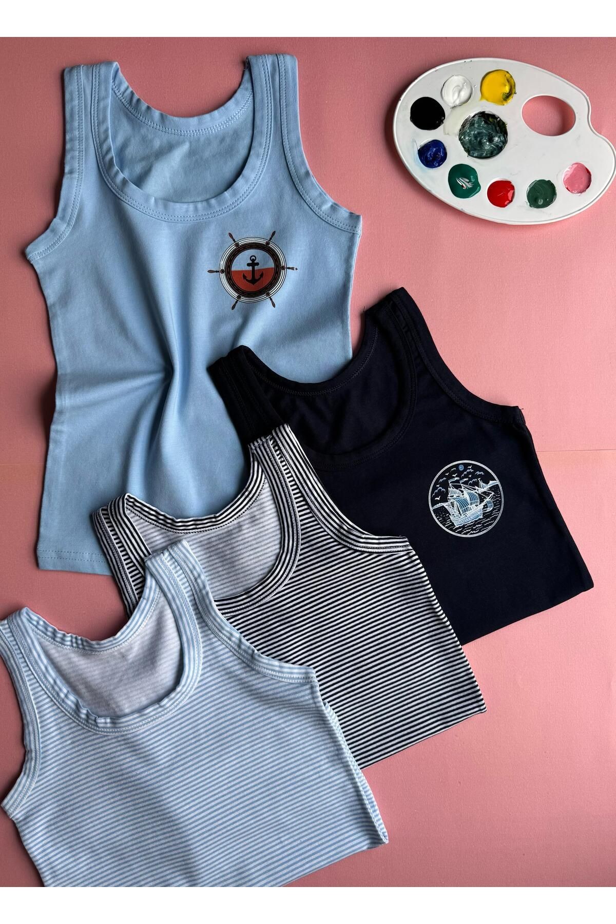 Denizci Erkek Çocuk, Pamuklu Yumuşacık Atlet-Tshirt Seti (Görseldeki Ürünler Gelecektir)