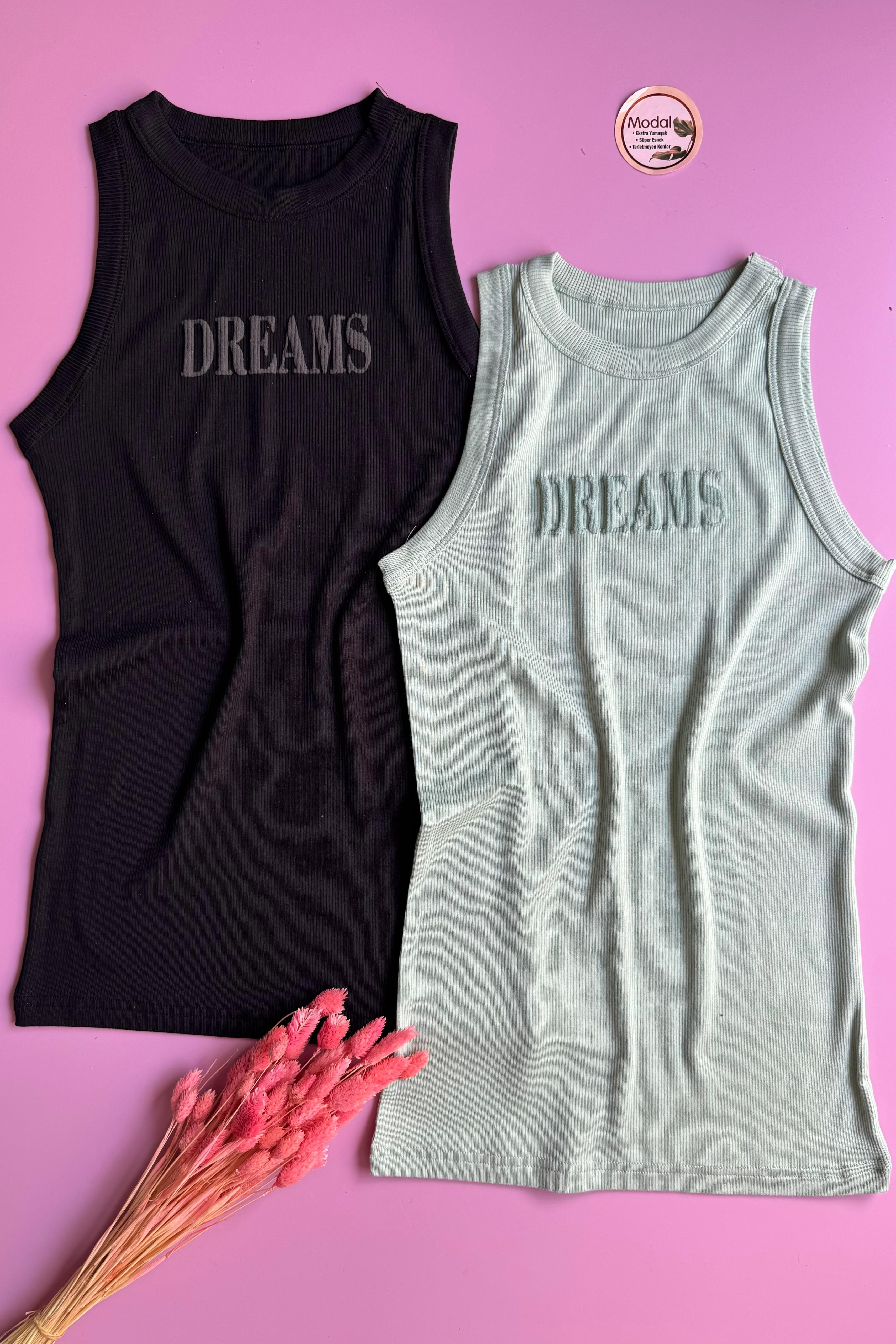Dreams Modal Kumaş Halter Yaka Kadın 2'li T-shirt Atlet 66E50 - yeşil siyah