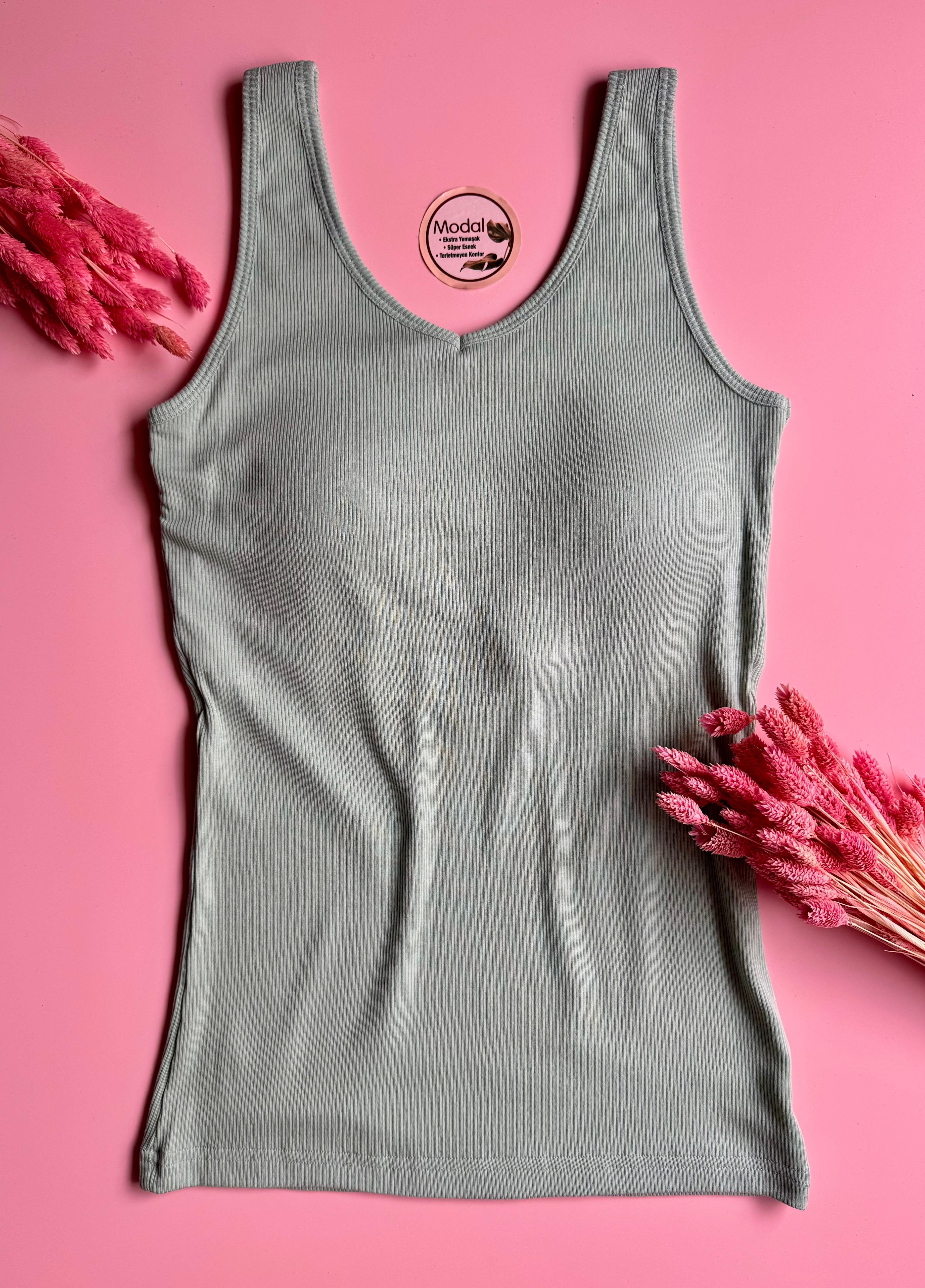 Bratique Modal Kumaş 2'li | V Yaka Pedli Ribana Kadın T-shirt-atlet 66E53 (İlk Görseldeki Ürünler Gelecektir)