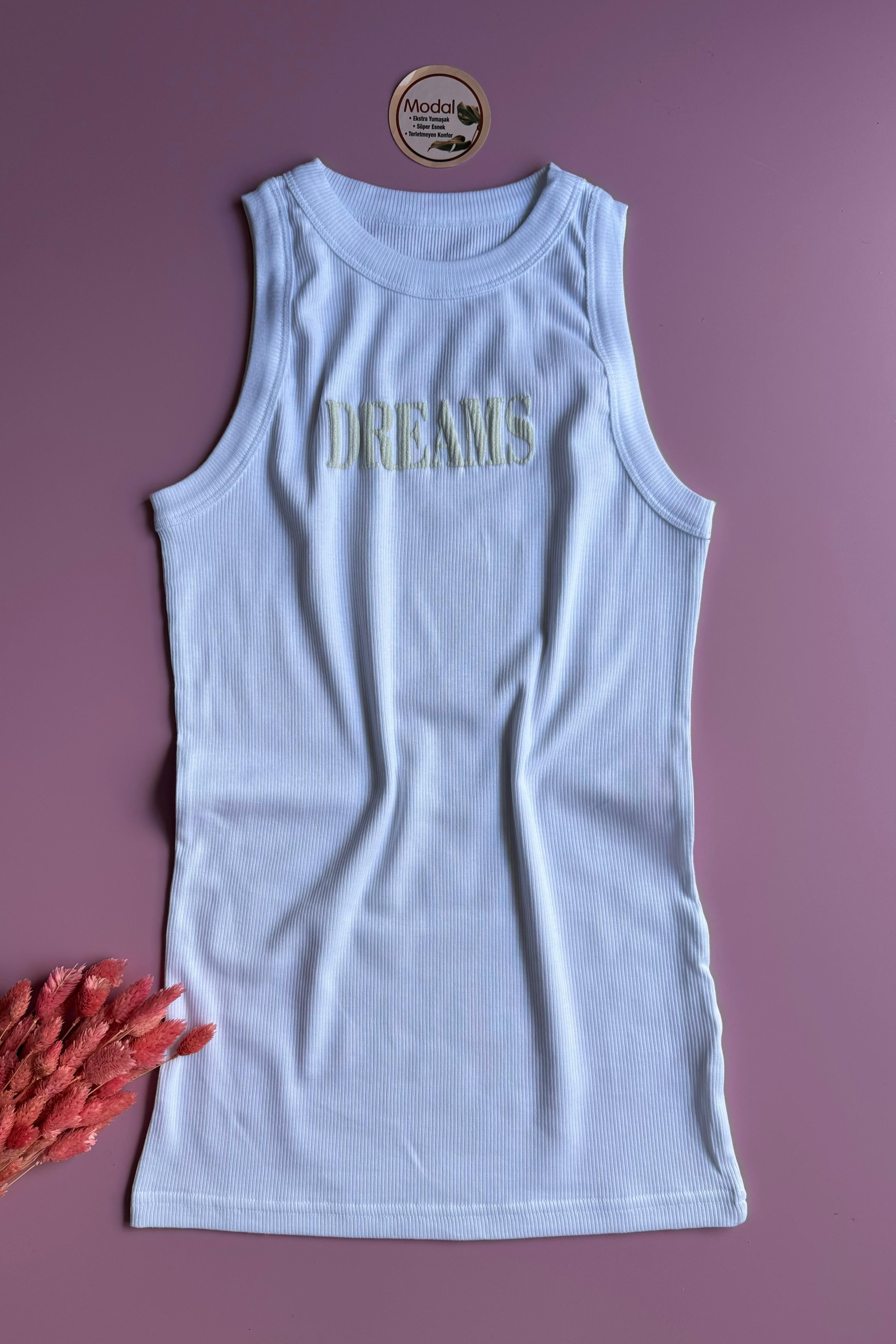 Dreams Modal Kumaş Halter Yaka Kadın Tekli T-shirt Atlet 66E50 - Beyaz