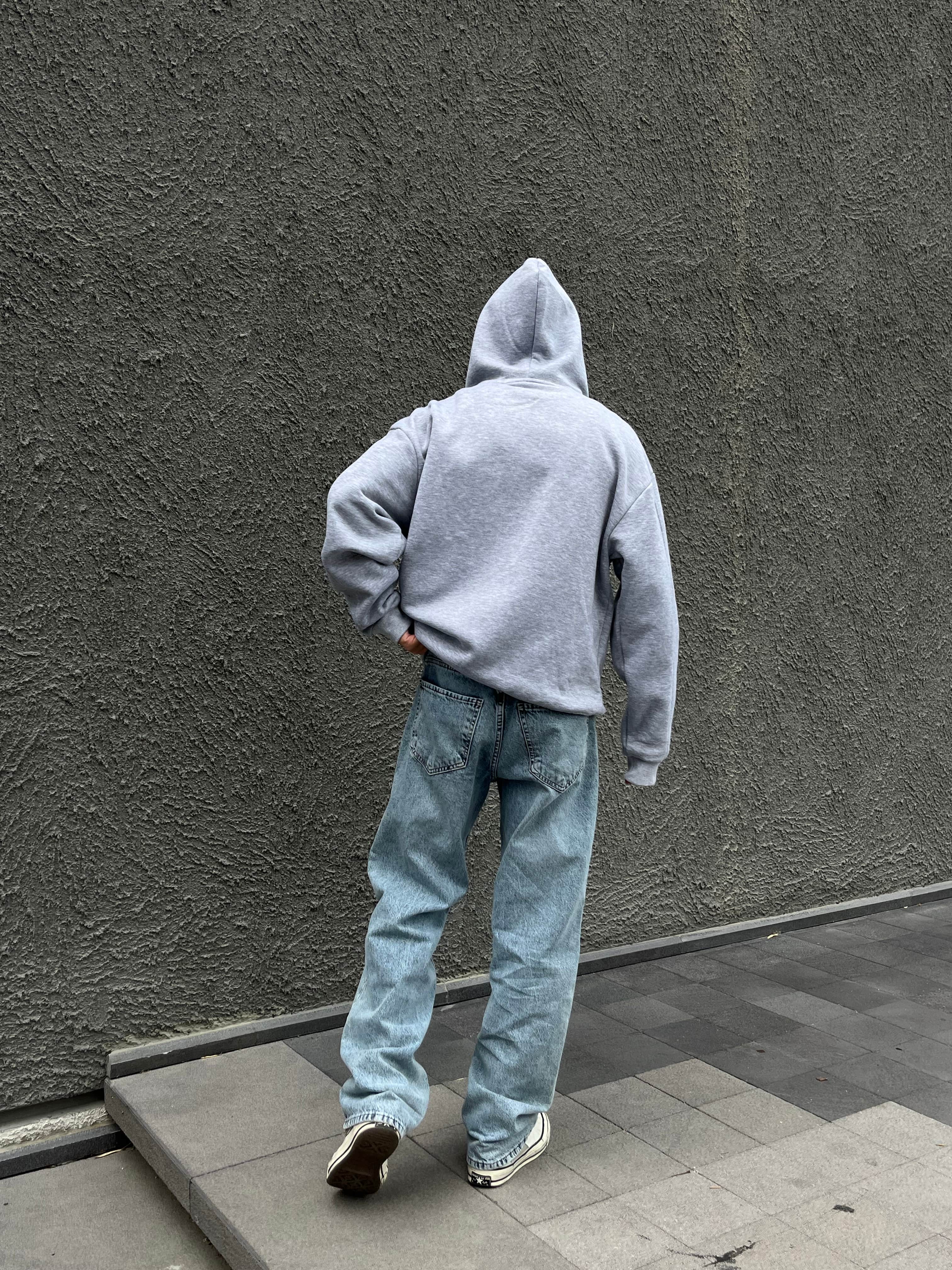Gri Oversize Zip Hoodie