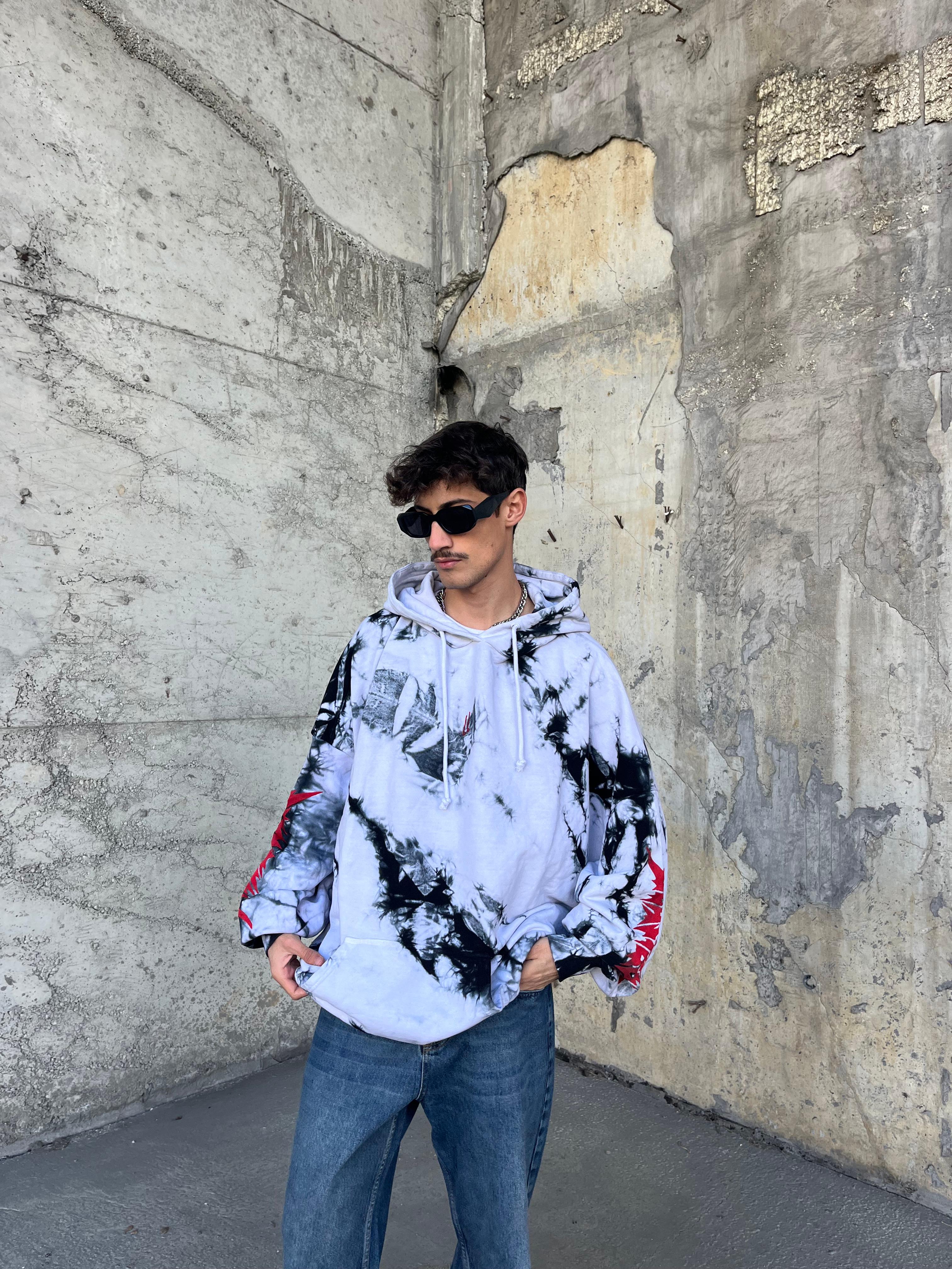Batik Desenli Oversize Yarasa Sweatshirt