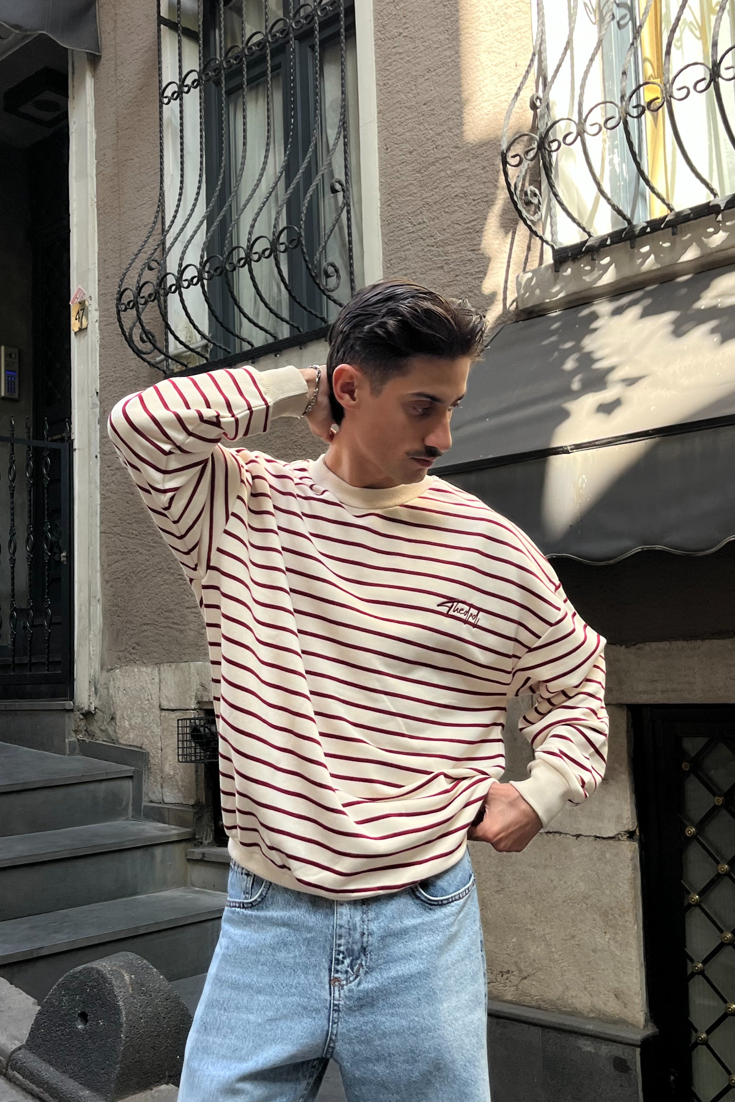 Retro Çizgili Oversize Sweatshirt