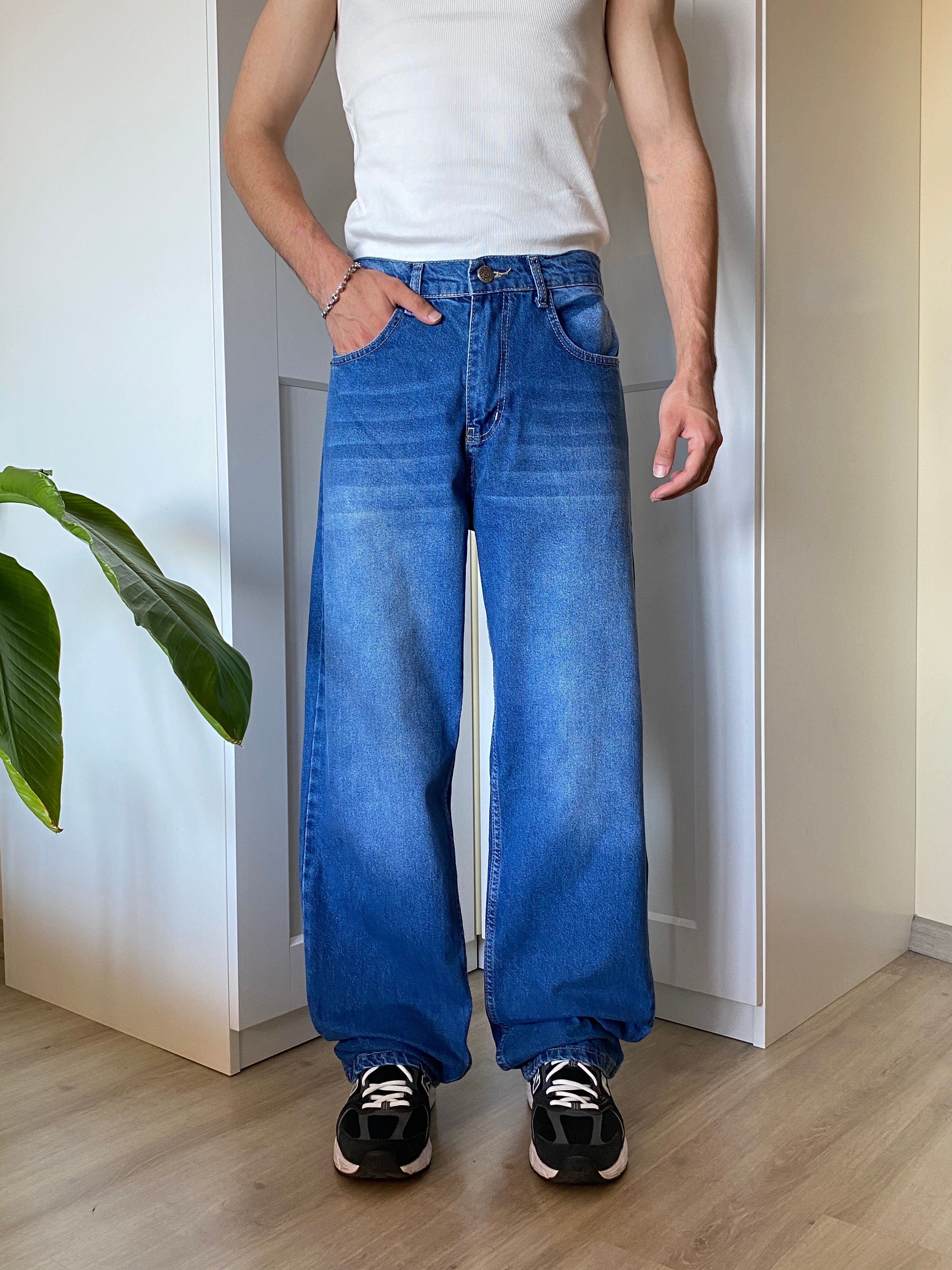 Yıkamalı Mavi Baggy Jean