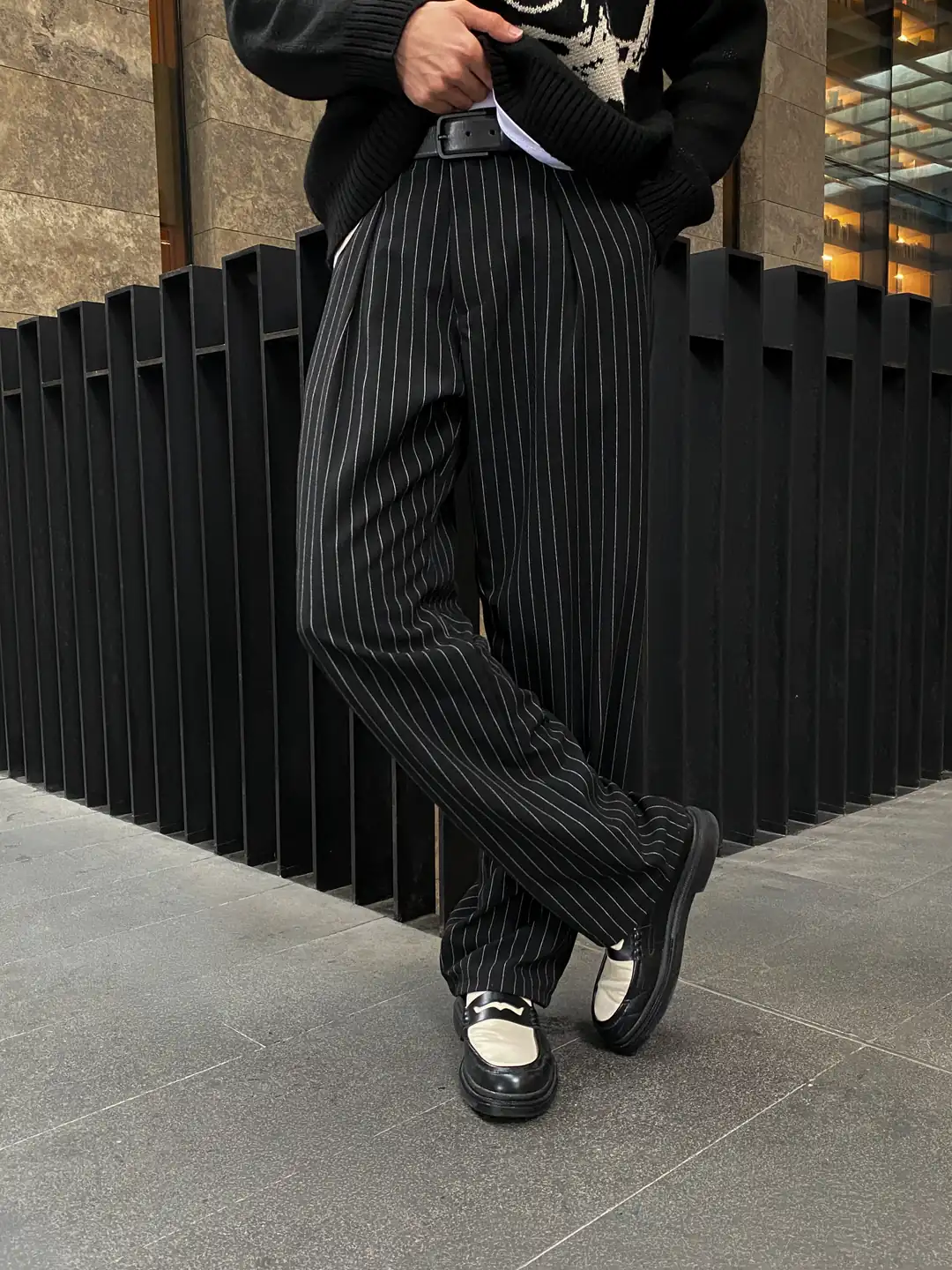 Çizgili Baggy Kumaş Pantolon