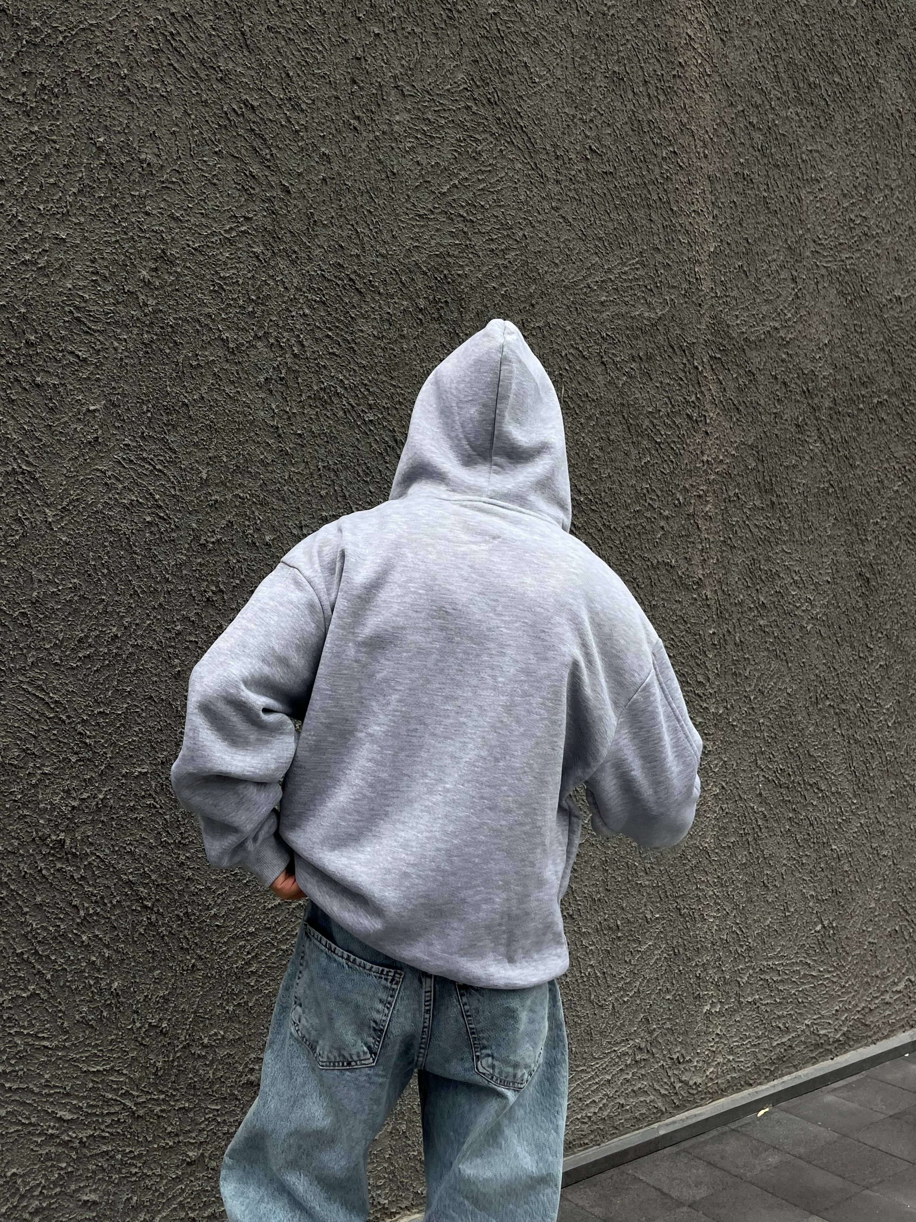 Gri Oversize Zip Hoodie