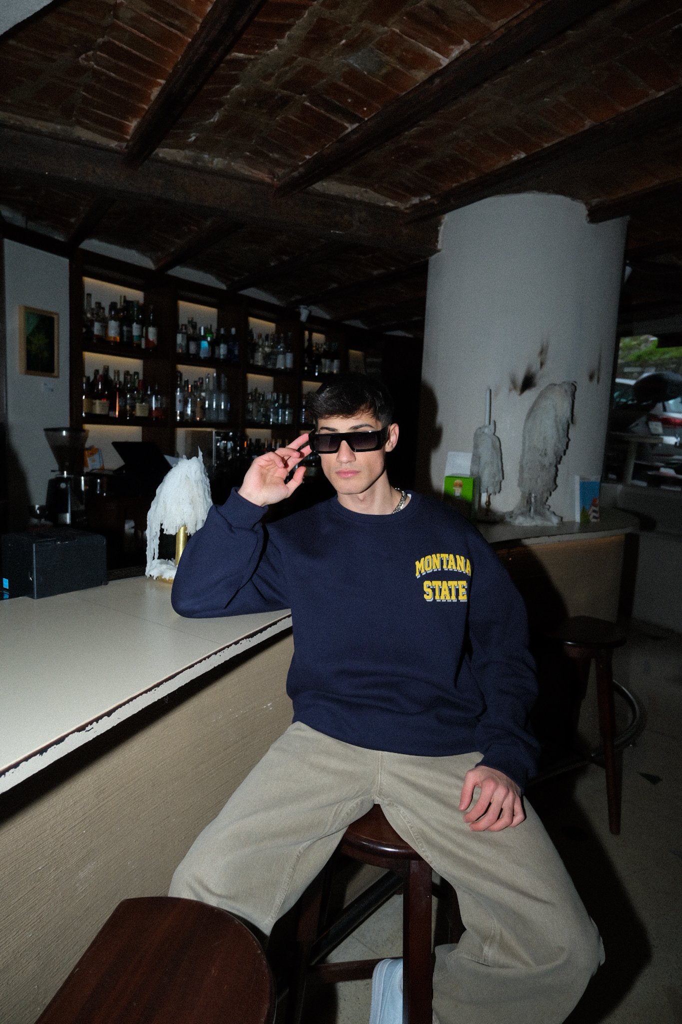 Lacivert, Montana State Baskılı Sweatshirt