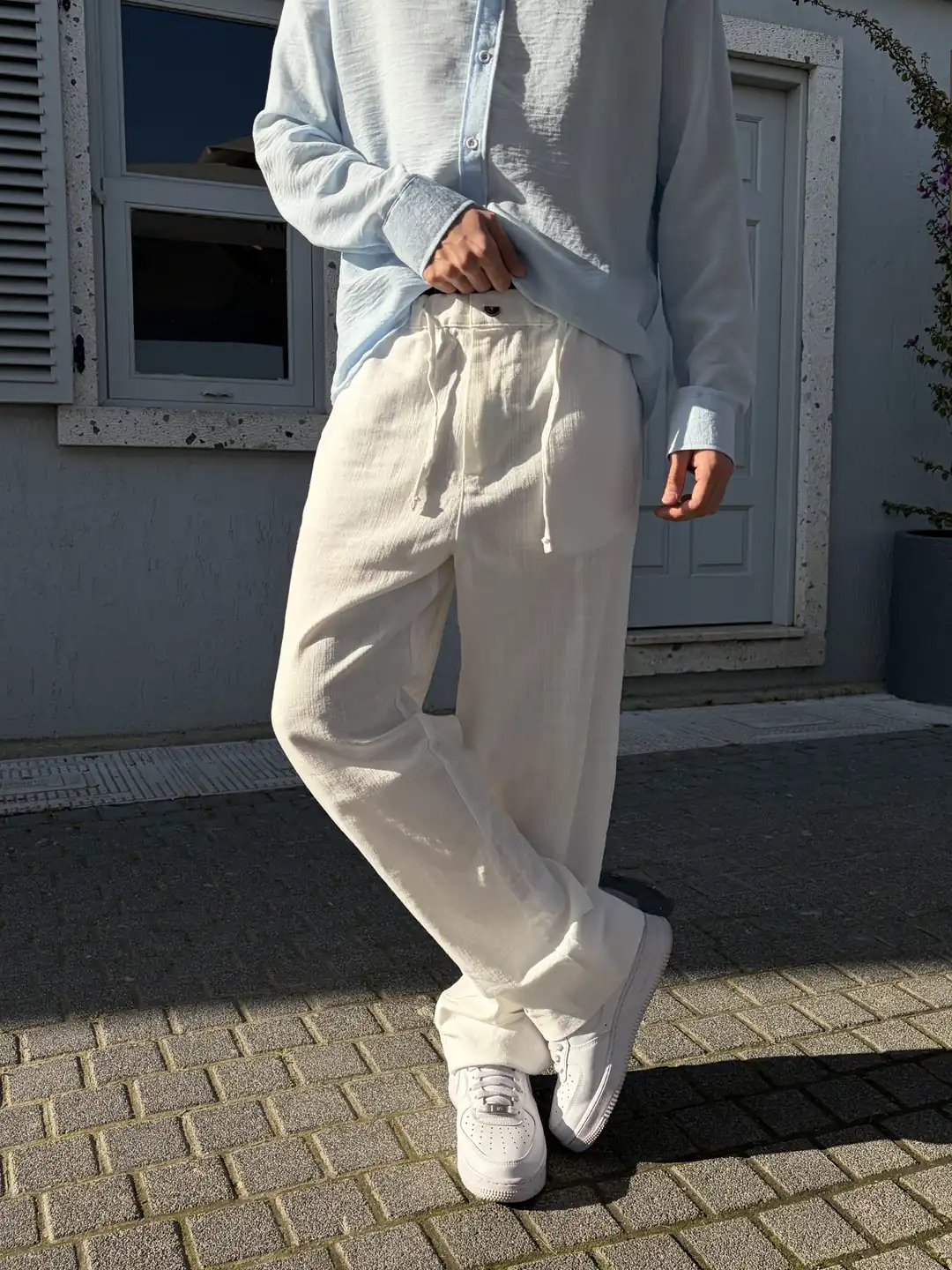 Bel Lastikli Keten Pantolon