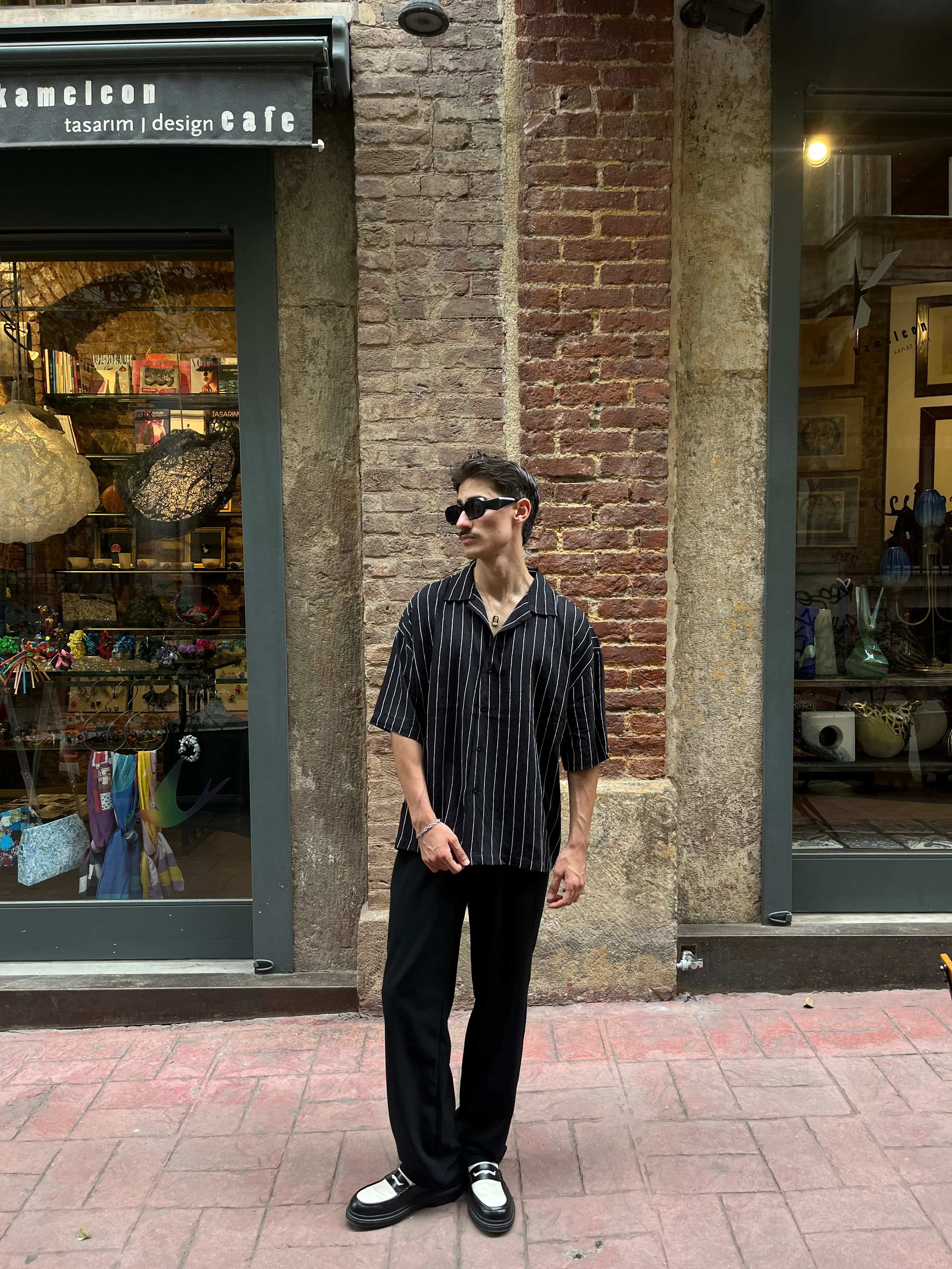 Basic Retro Çizgili Kısa kollu Gömlek