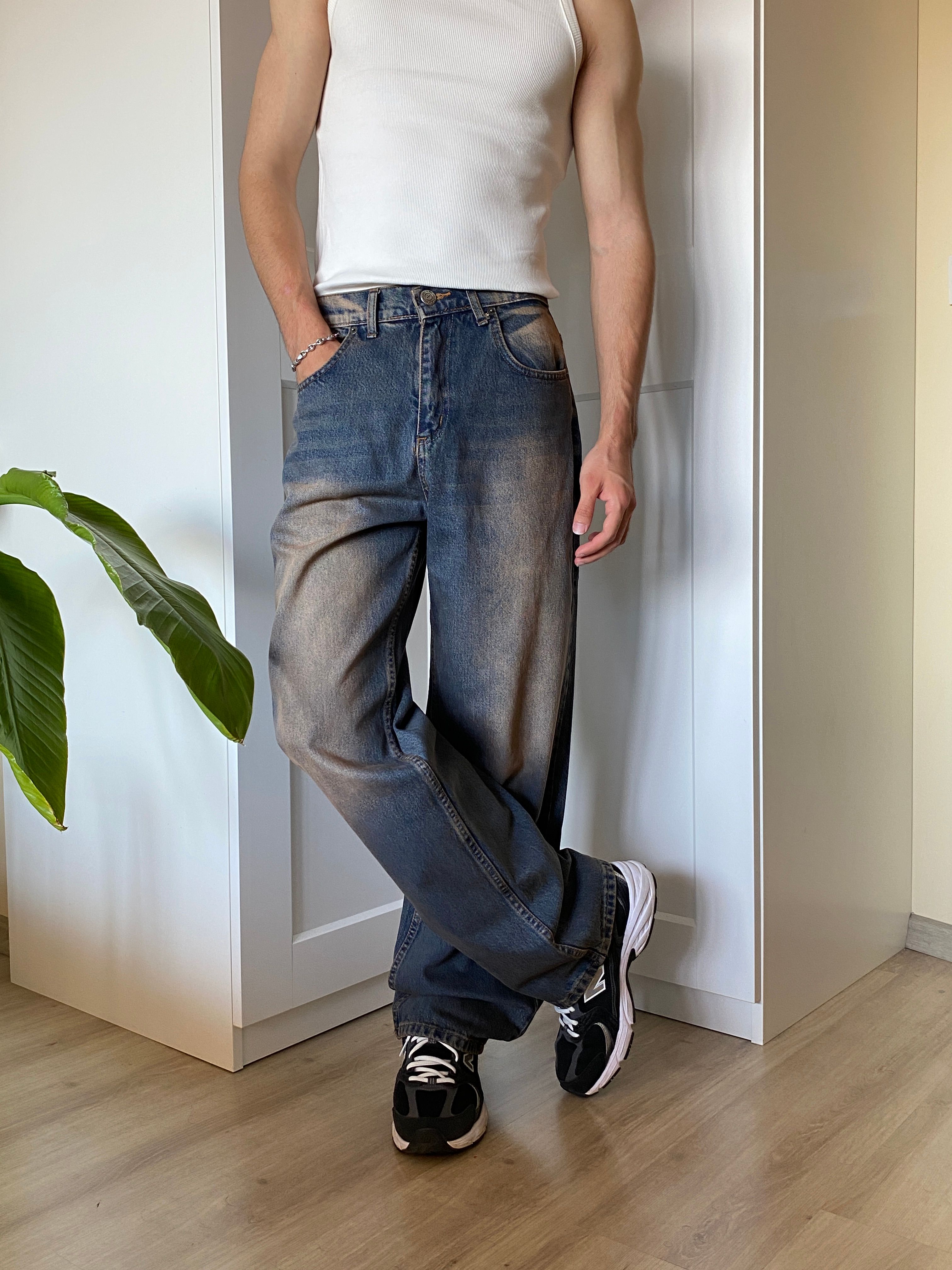 Eskitme Mavi Baggy Jean