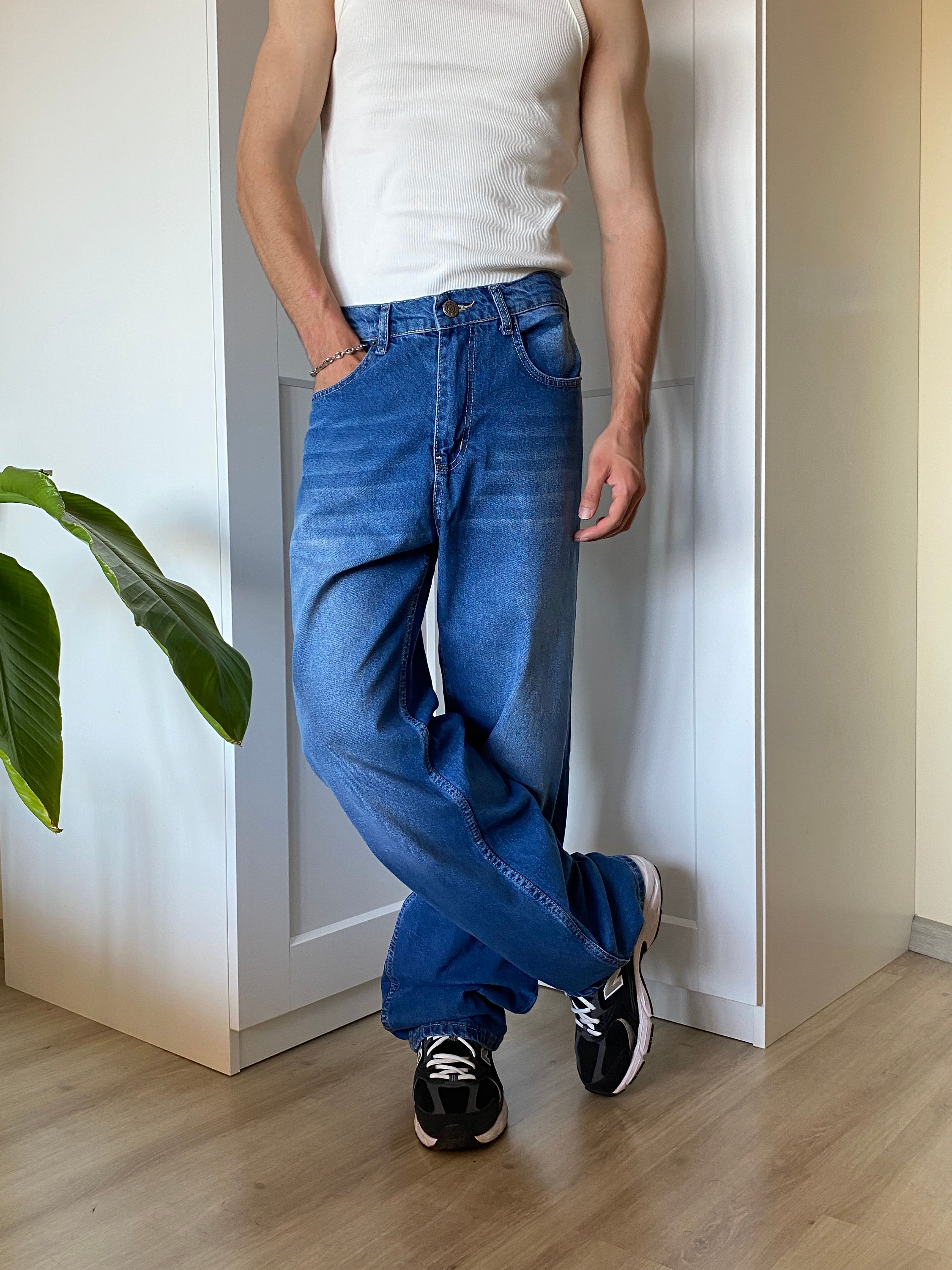 Yıkamalı Mavi Baggy Jean