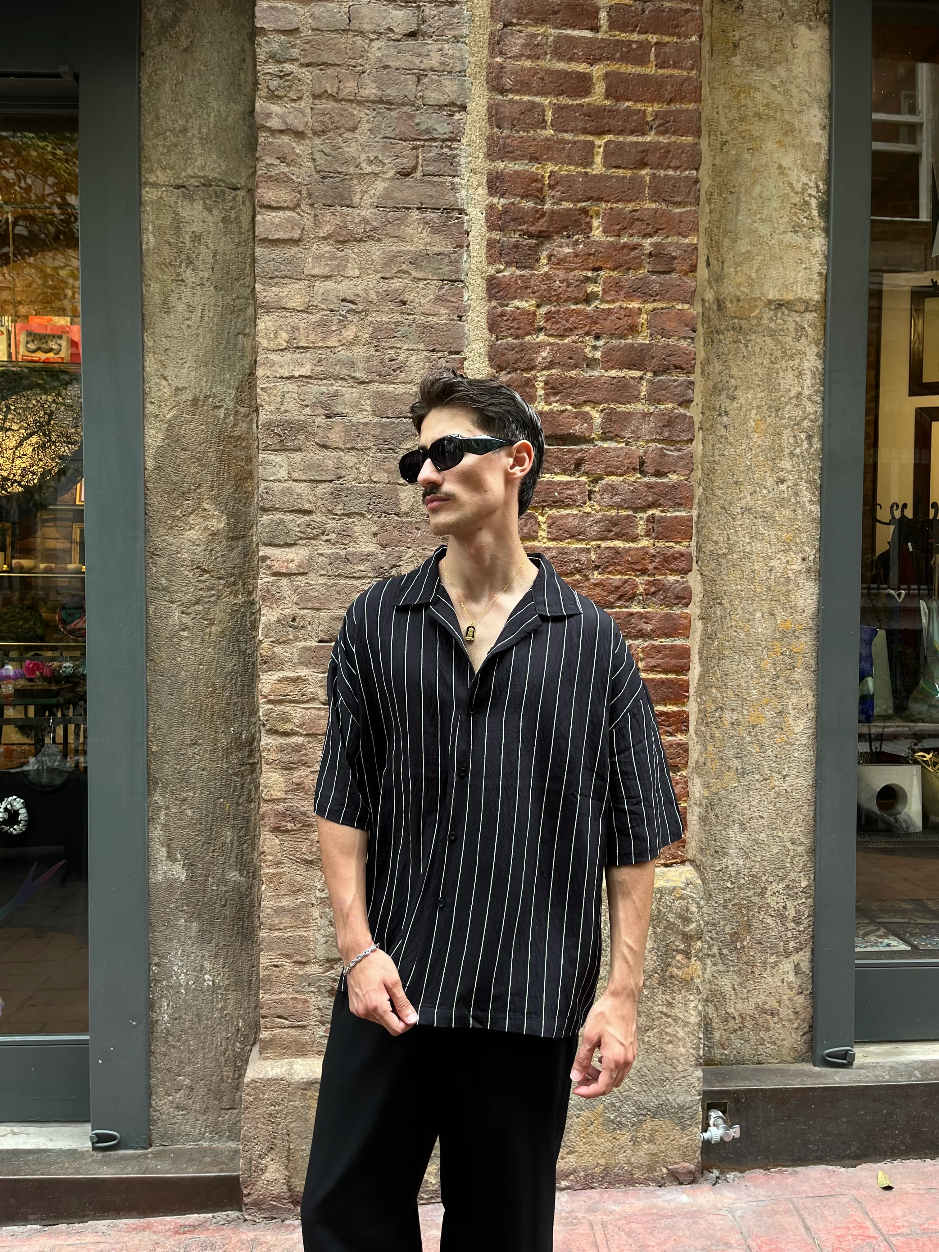 Basic Retro Çizgili Kısa kollu Gömlek