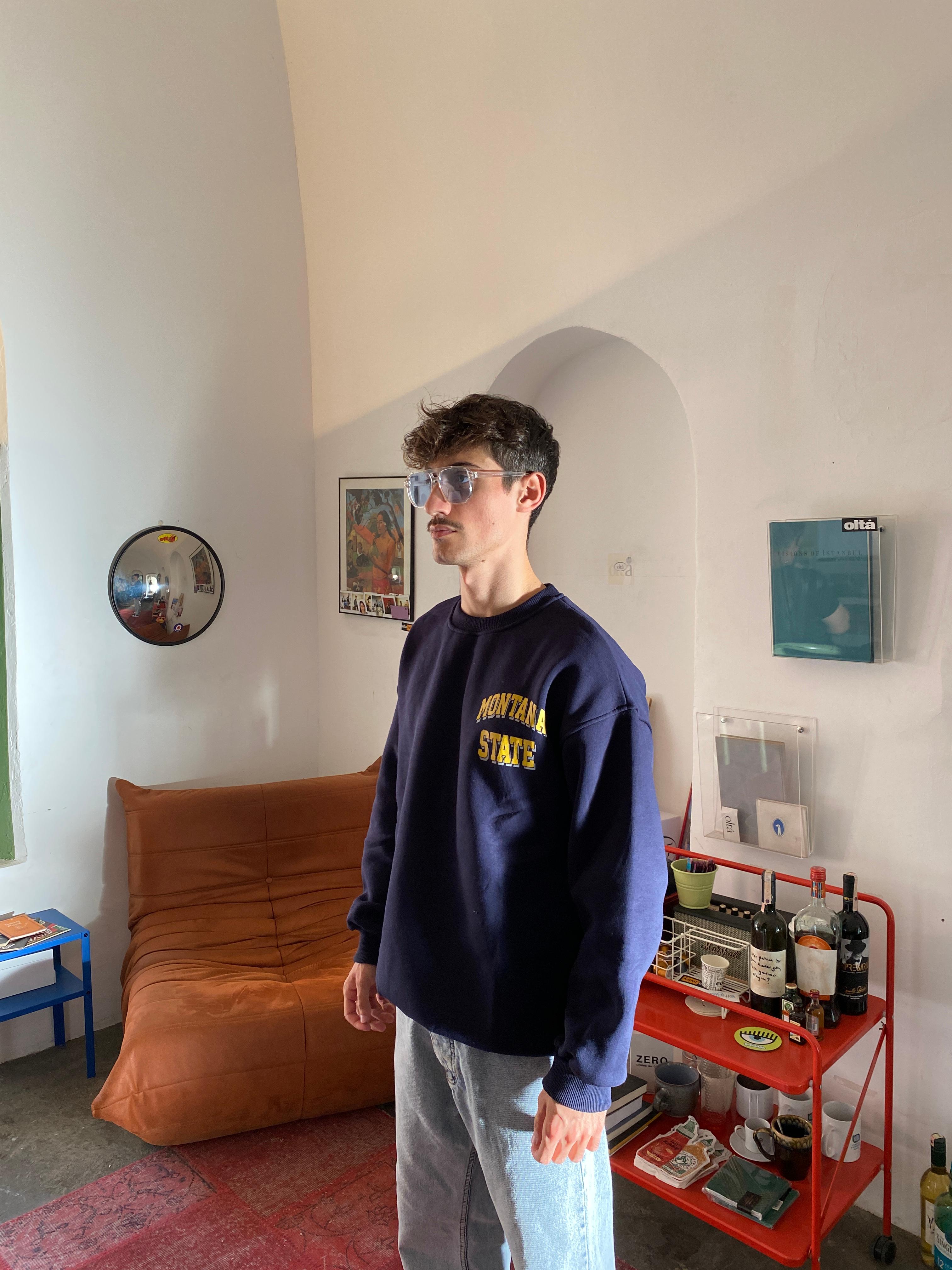 Lacivert, Montana State Baskılı Sweatshirt