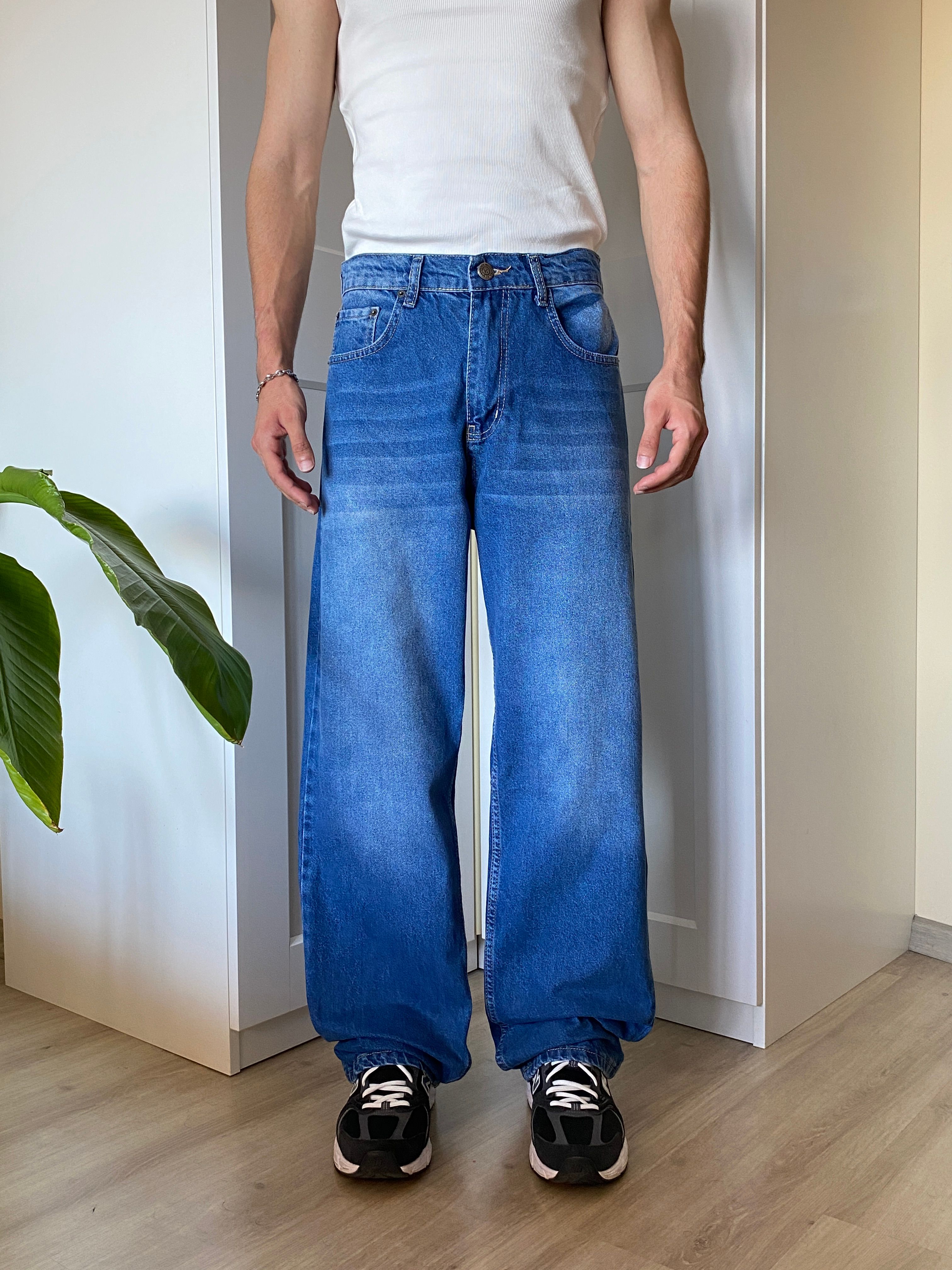 Yıkamalı Mavi Baggy Jean