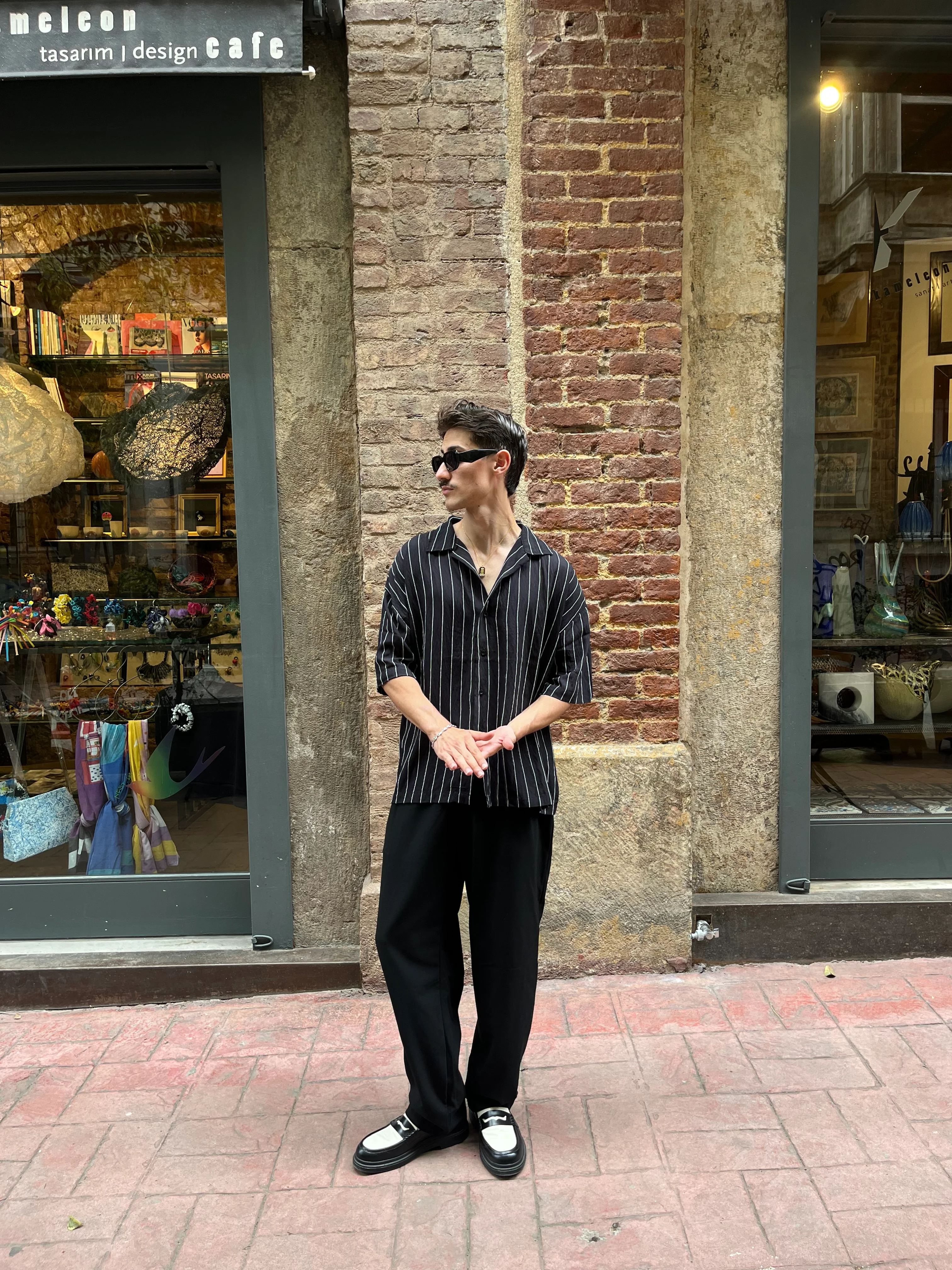 Basic Retro Çizgili Kısa kollu Gömlek