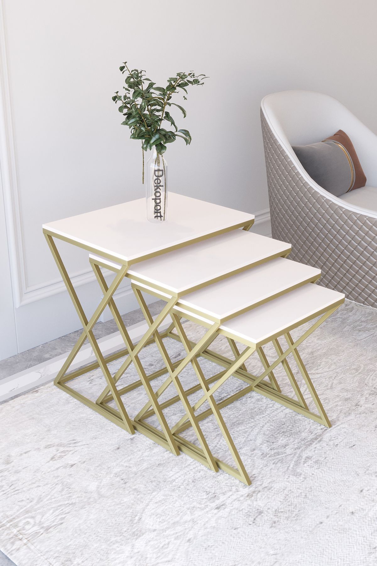 Monaco Dörtlü Lüks Membran Kaplama Zigon Sehpa - Mat Gold MDF