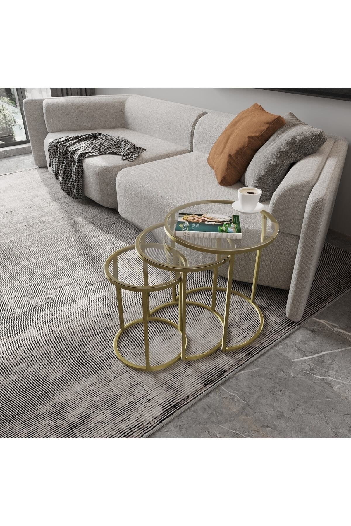 Milas Mat Gold Zigon Sehpa - Temperli Şeffaf Cam