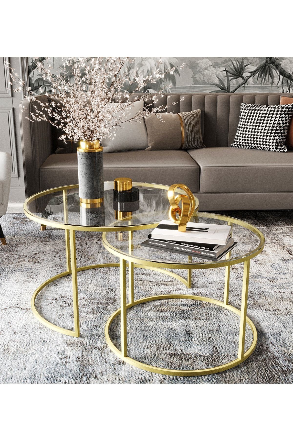 Milas 60 cm Gold Orta Sehpa - Şeffaf Cam
