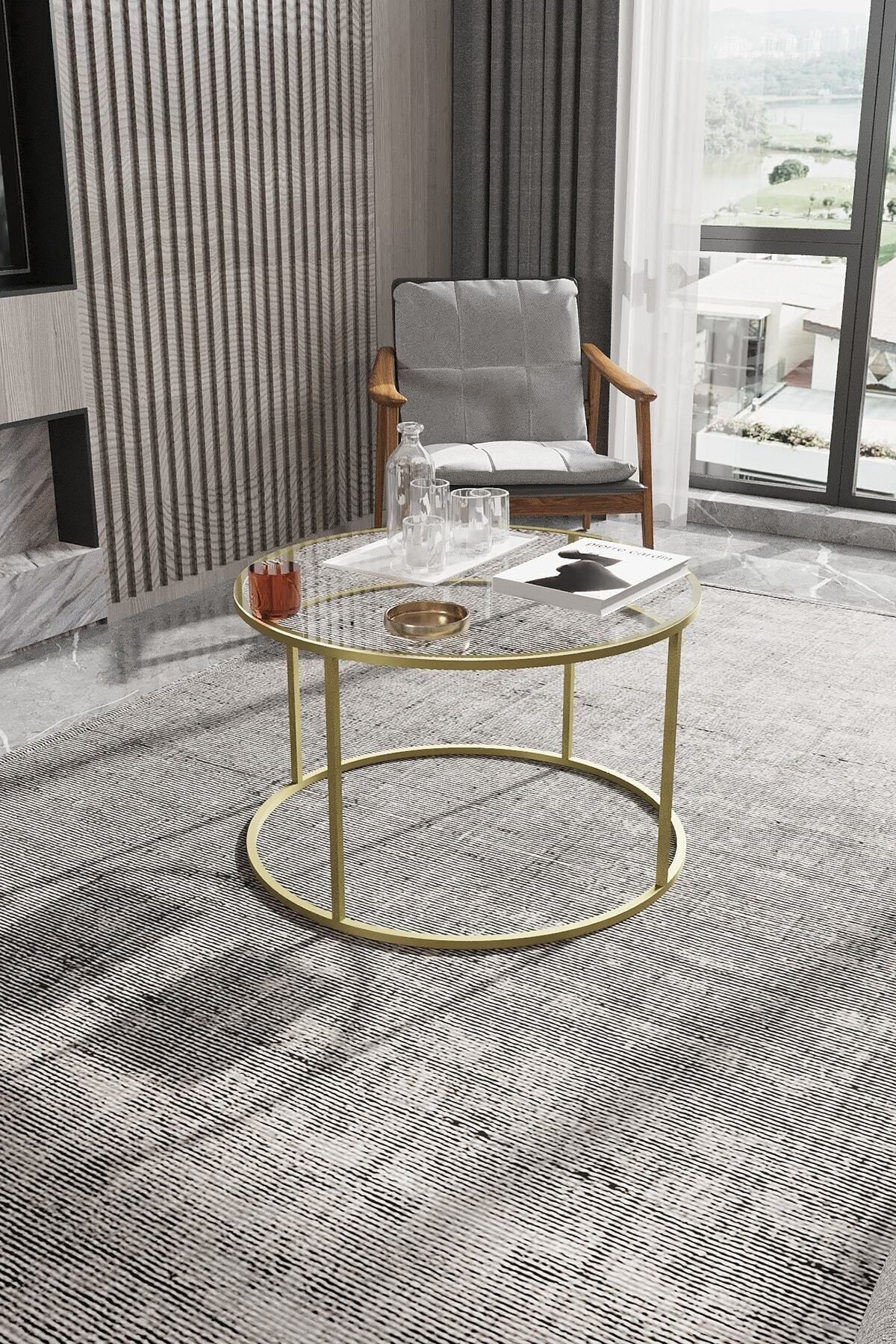 Royal Mat Gold Orta Sehpa - Temperli Şeffaf Cam