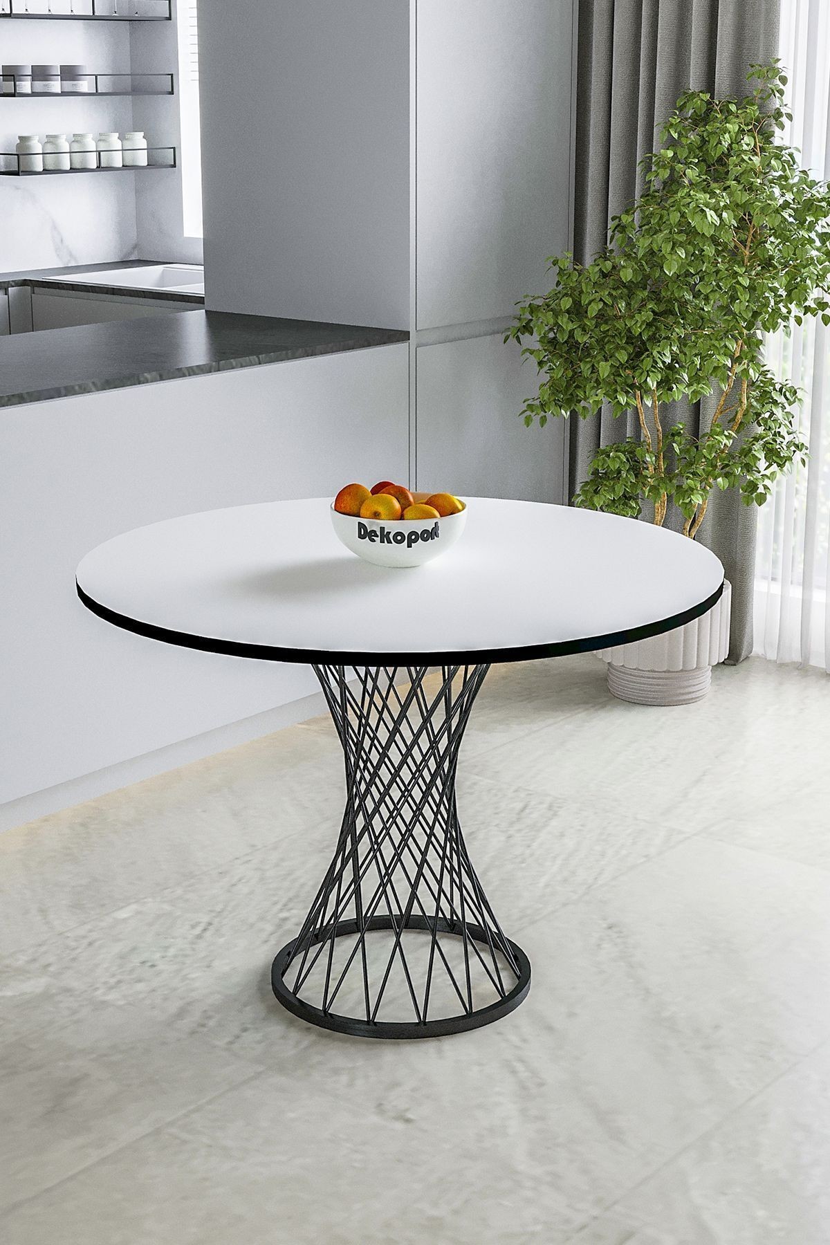 Sinay 90 cm Yuvarlak Mutfak Masası - Hasır Metal Ayak
