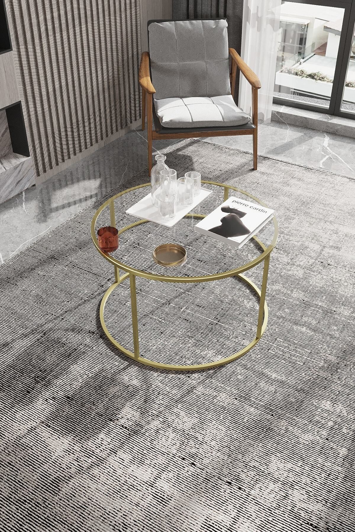 Royal Mat Gold Orta Sehpa - Temperli Şeffaf Cam