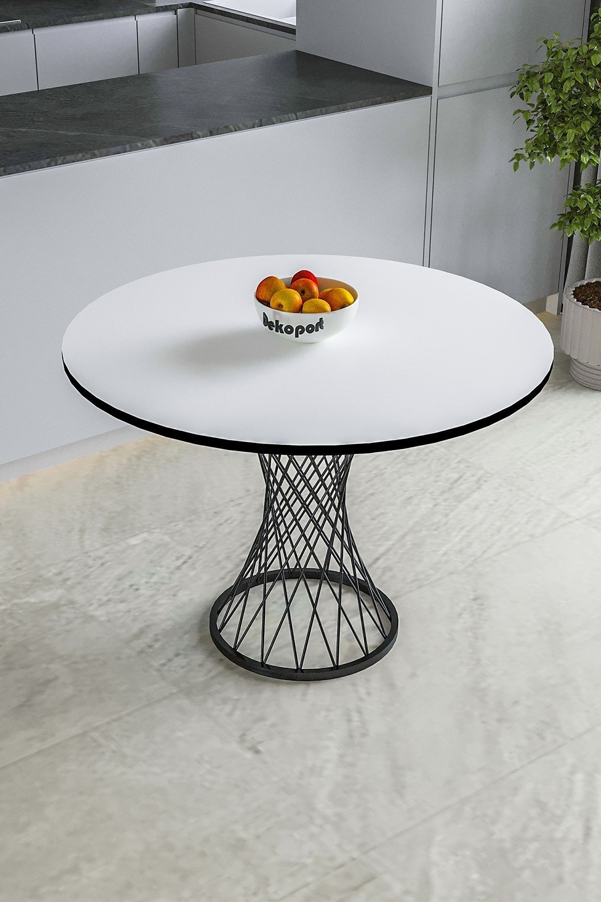 Sinay 90 cm Yuvarlak Mutfak Masası - Hasır Metal Ayak