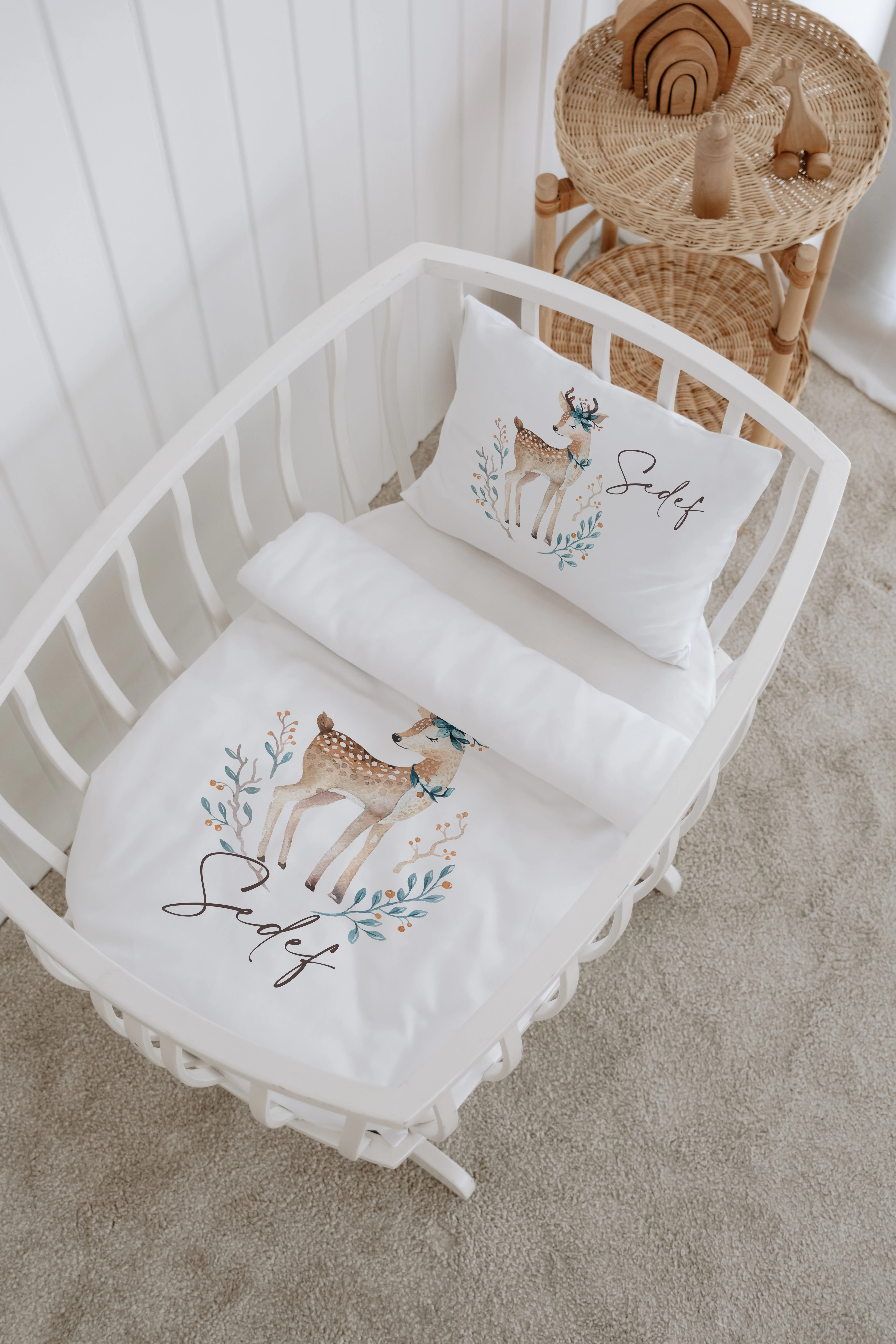 %100 Pamuk Saten Kişiye Özel İsimli Anne Yanı Beşik Nevresim Takımı 60x100 cm - M-020