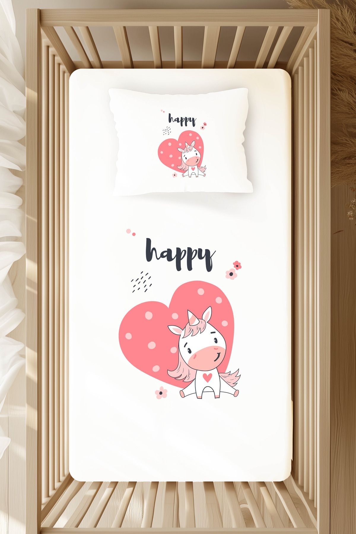 %100 Pamuk Saten Kişiye Özel İsimli Park Yatak Nevresim Takımı 70x120 cm - MSD106-4