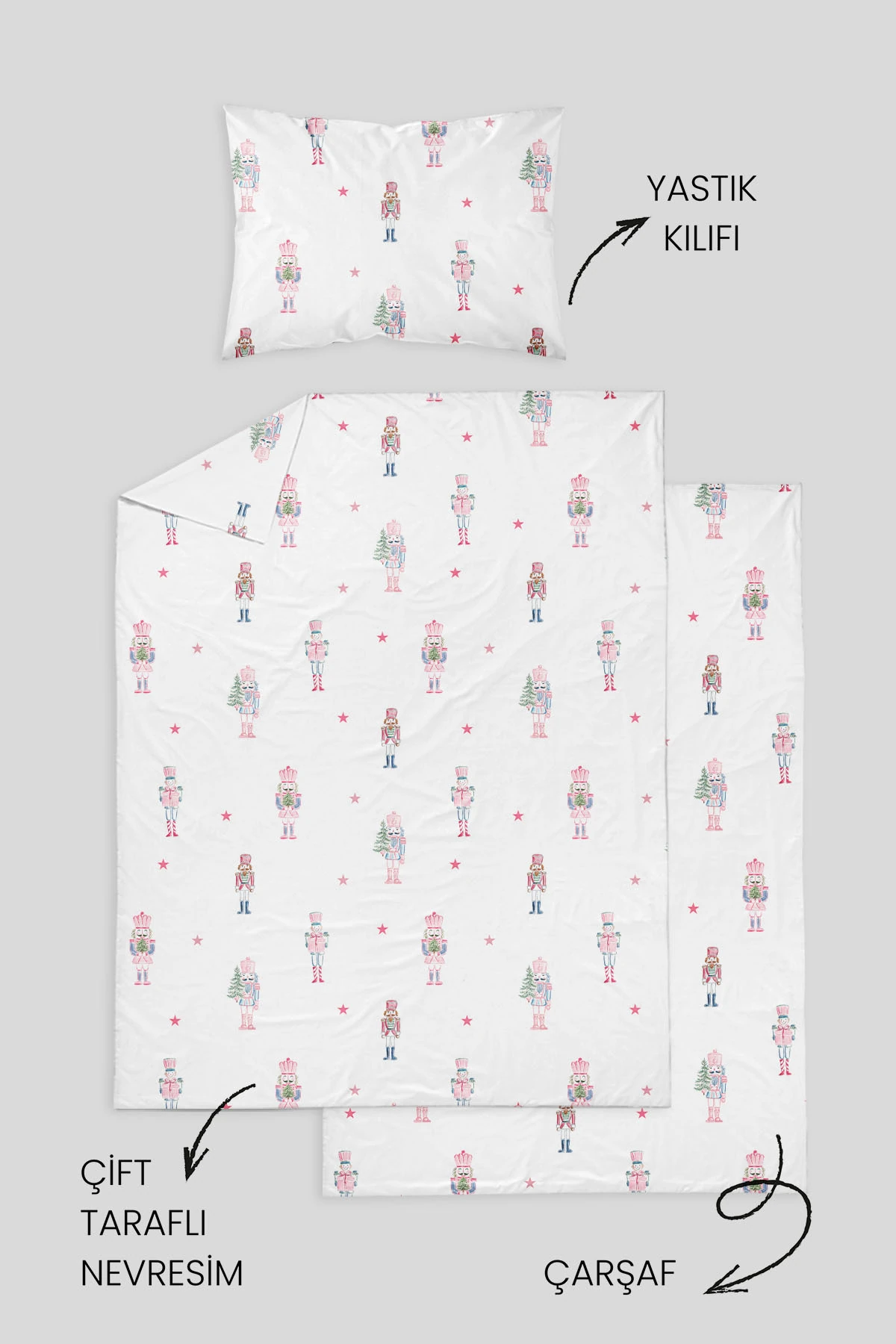 %100 Pamuklu Poplin Bebek Beşik Nevresim Seti 80x120 cm - Sevimli Panda