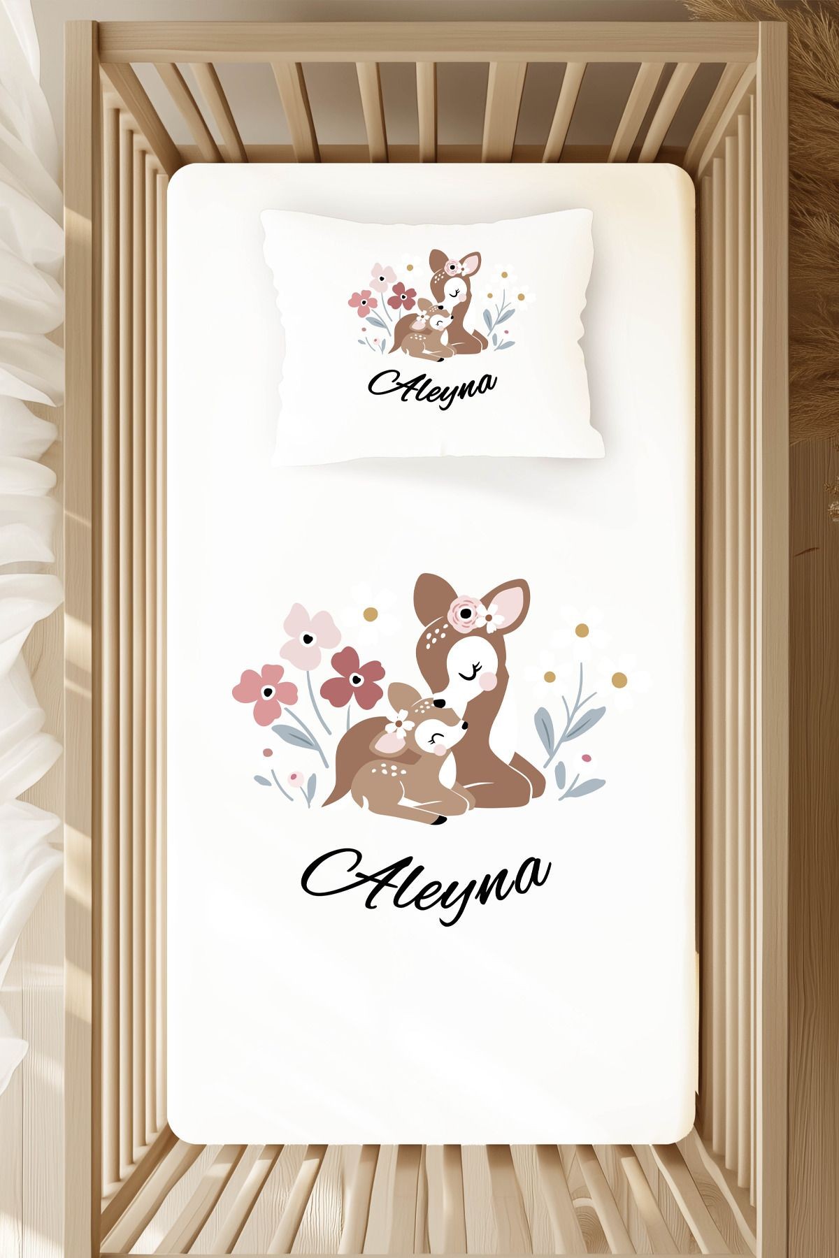 %100 Pamuk Saten Kişiye Özel İsimli Park Yatak Nevresim Takımı 70x120 cm - MSD111