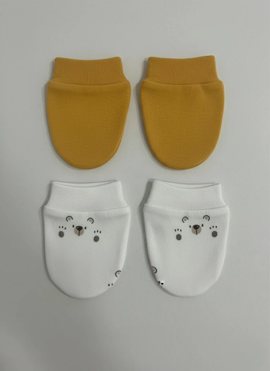 %100 Pamuk 2'li Eldiven Seti - Hardal Ayıcık