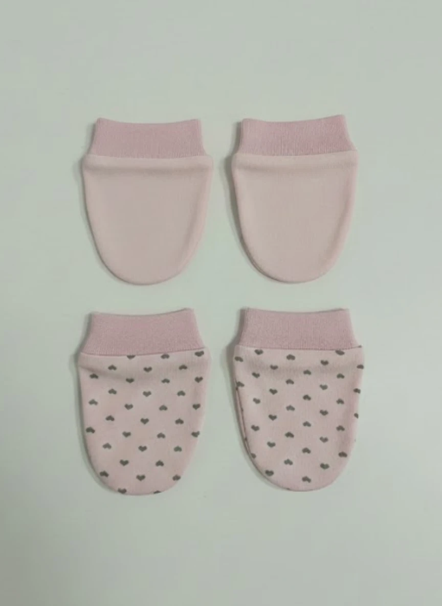 %100 Pamuk 2'li Eldiven Seti - Pembe Kalpli