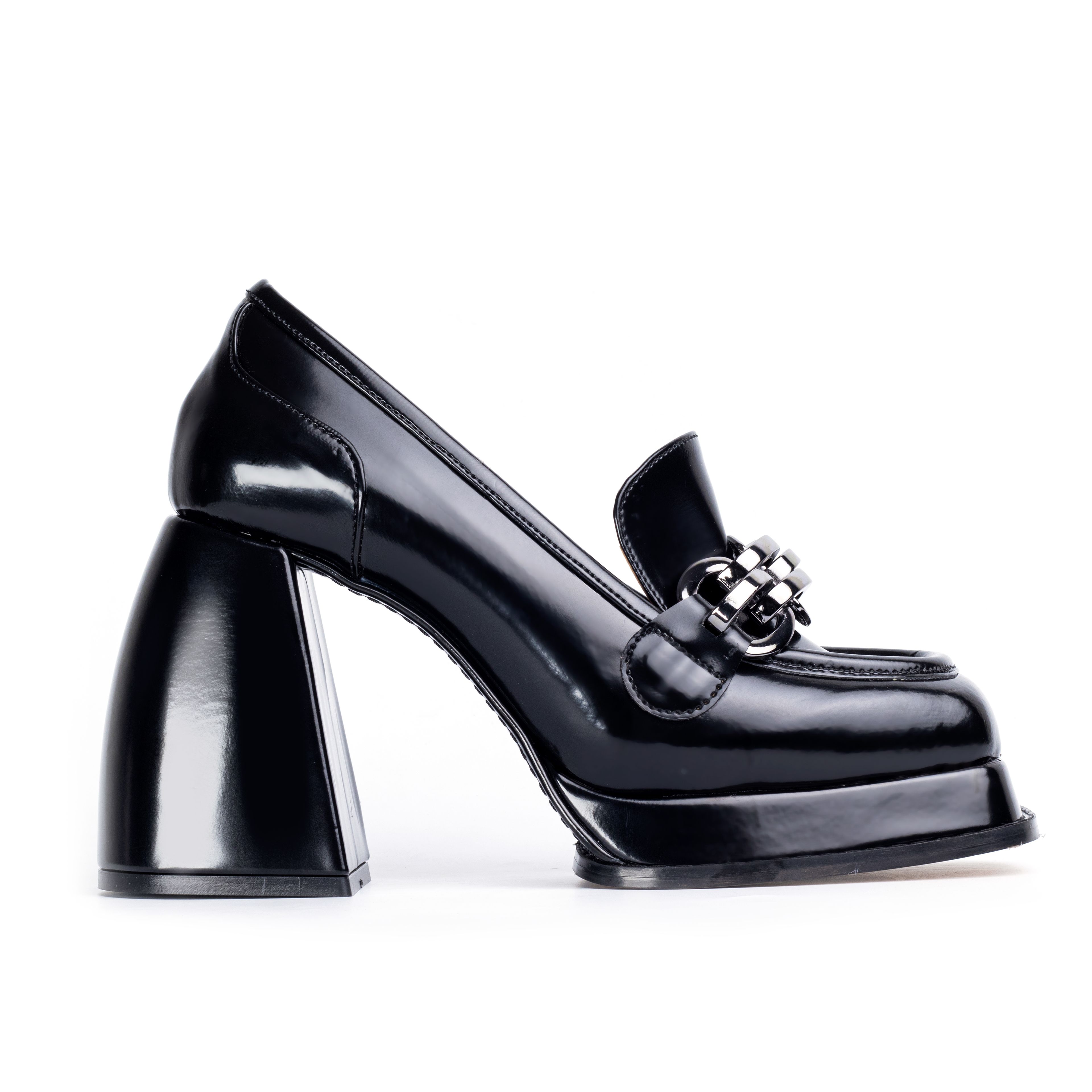 Black Thick Heeled Chain Shoes