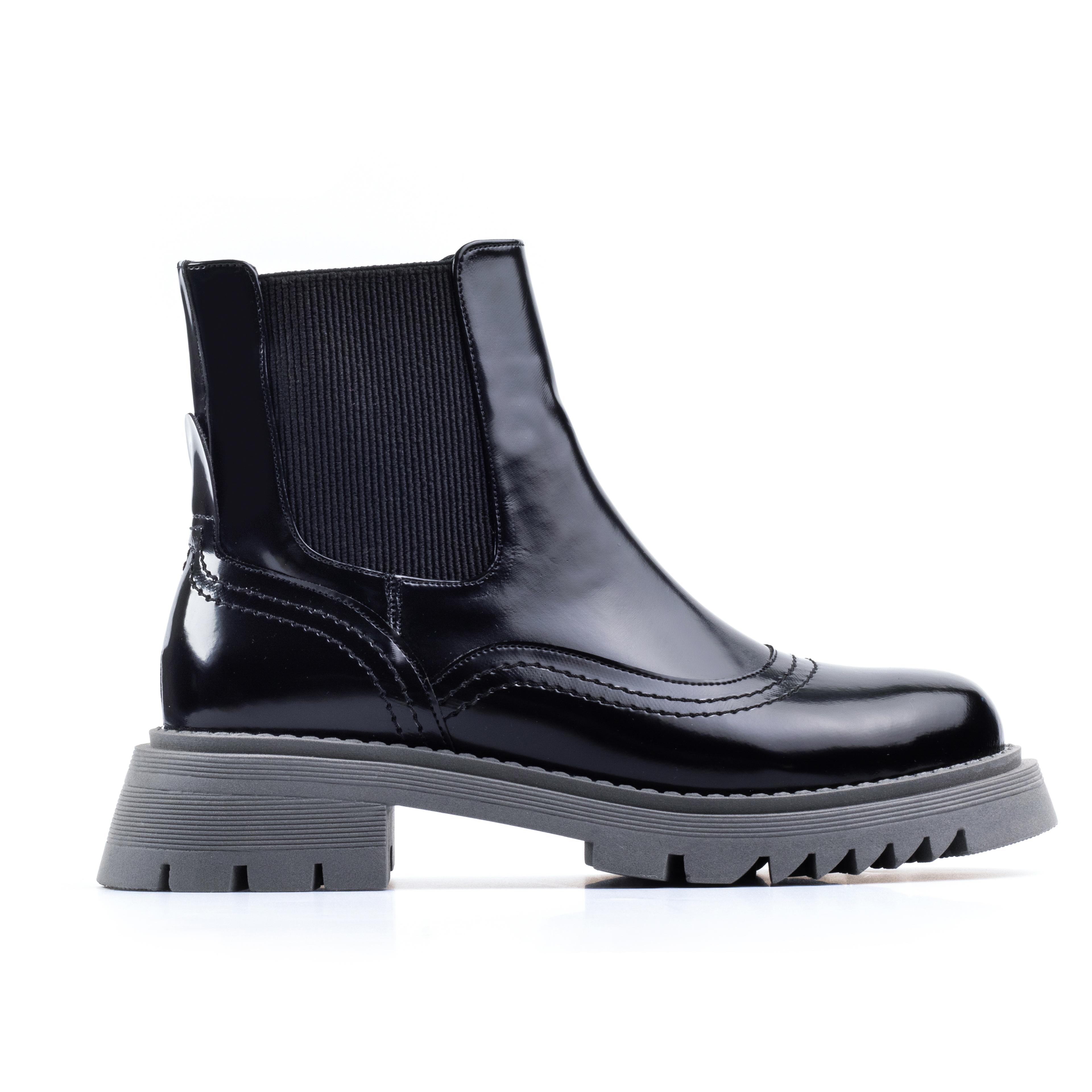 Black Matte Patent Leather Short Boots